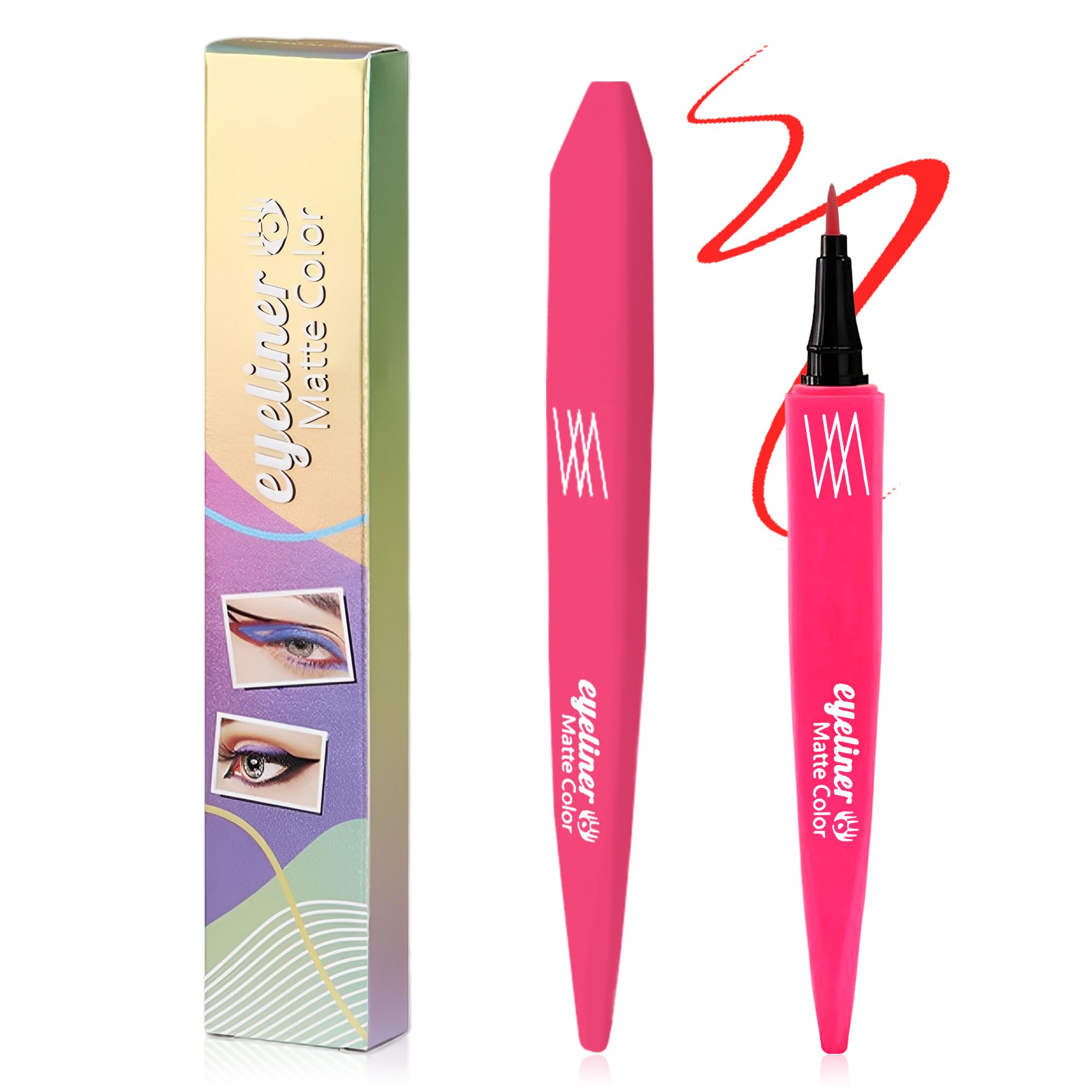 Red Liquid Eyeliner Pen,Colored Waterline Eye Liner Waterproof Smudge Proof,High-Pigmented Long-Lasting Eyeliner,Smooth Ultra Fi