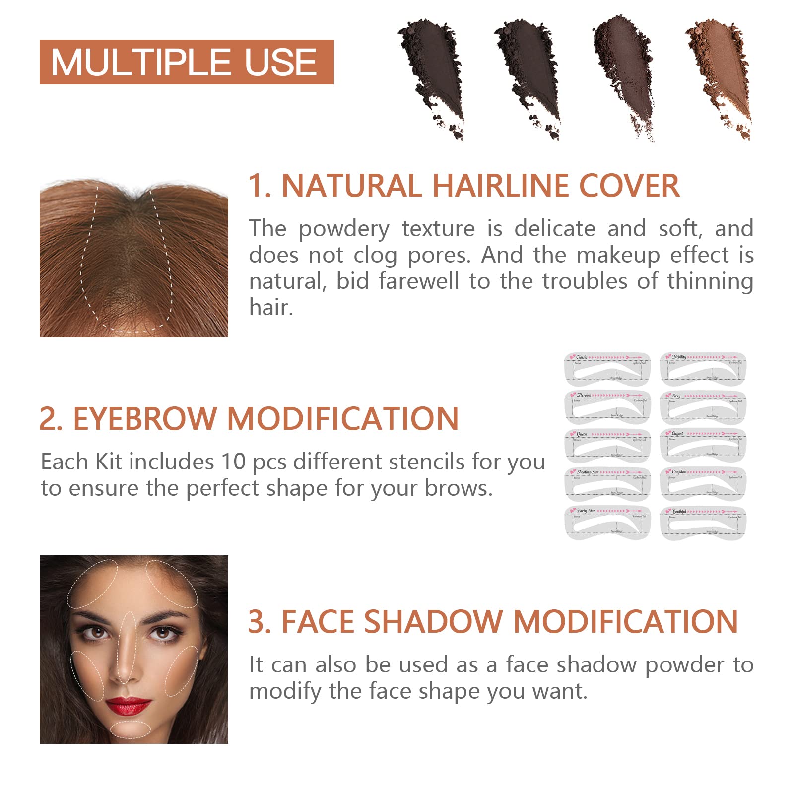 Eye-Brow Stamp Stencil Kit, Waterproof Brow Stamp Shaping Kit Eyebrow Definer, Eyebrow Filling Powder Stamp, Eye Brow Stamping K