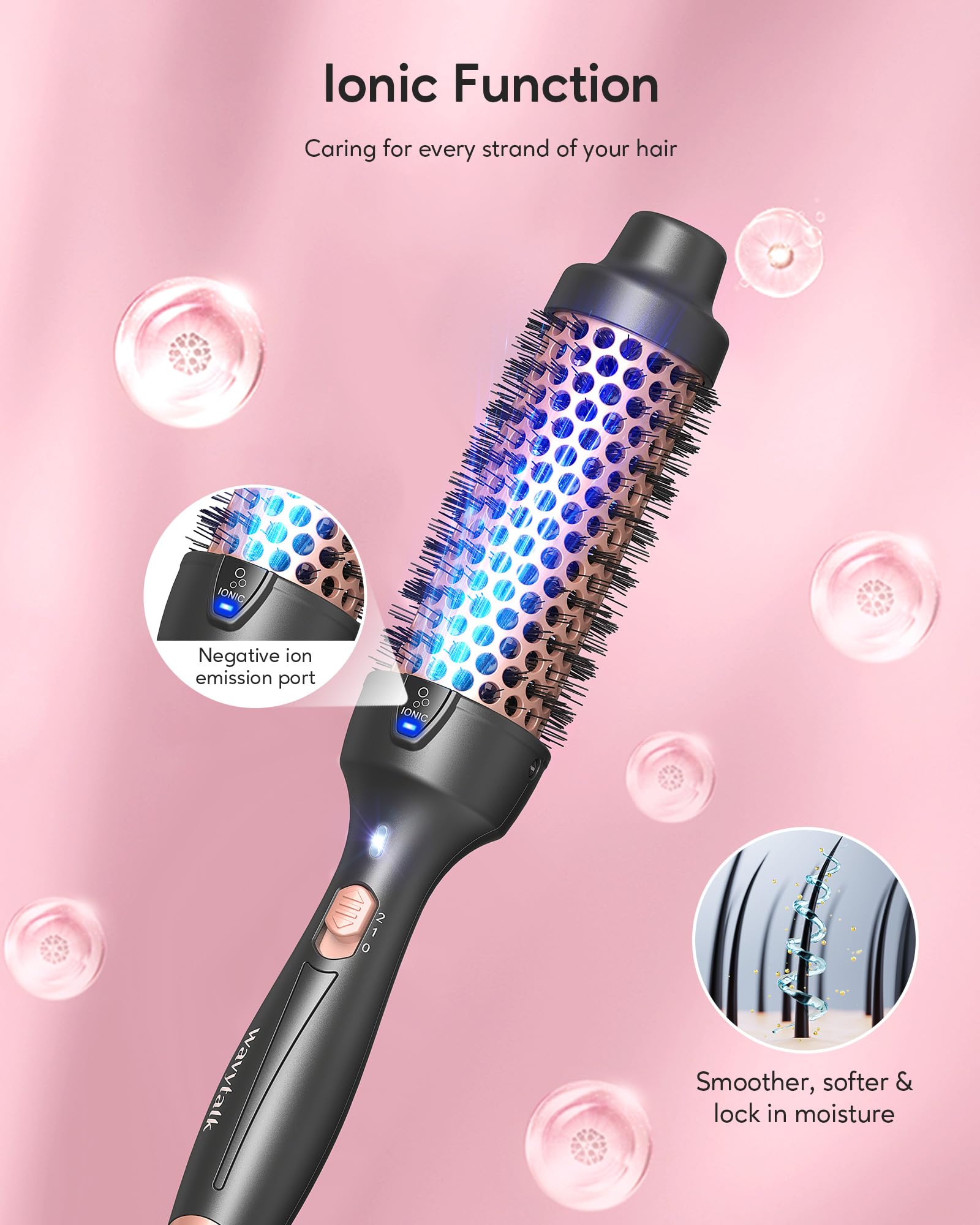 Wavytalk Pro Heated Round Brush for Blowout Look, 1 1/2 Inch Ionic Curling Iron Brush Makes Hair Shinier & Smoother, Dual Voltag