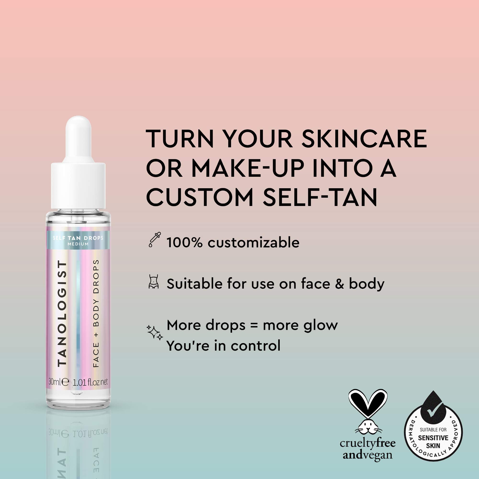 Tanologist Face And Body Self Tan Drops, Medium - Bronzing Drops - Illuminating Self Tanning Drops, Natural Ingredients & Vegan