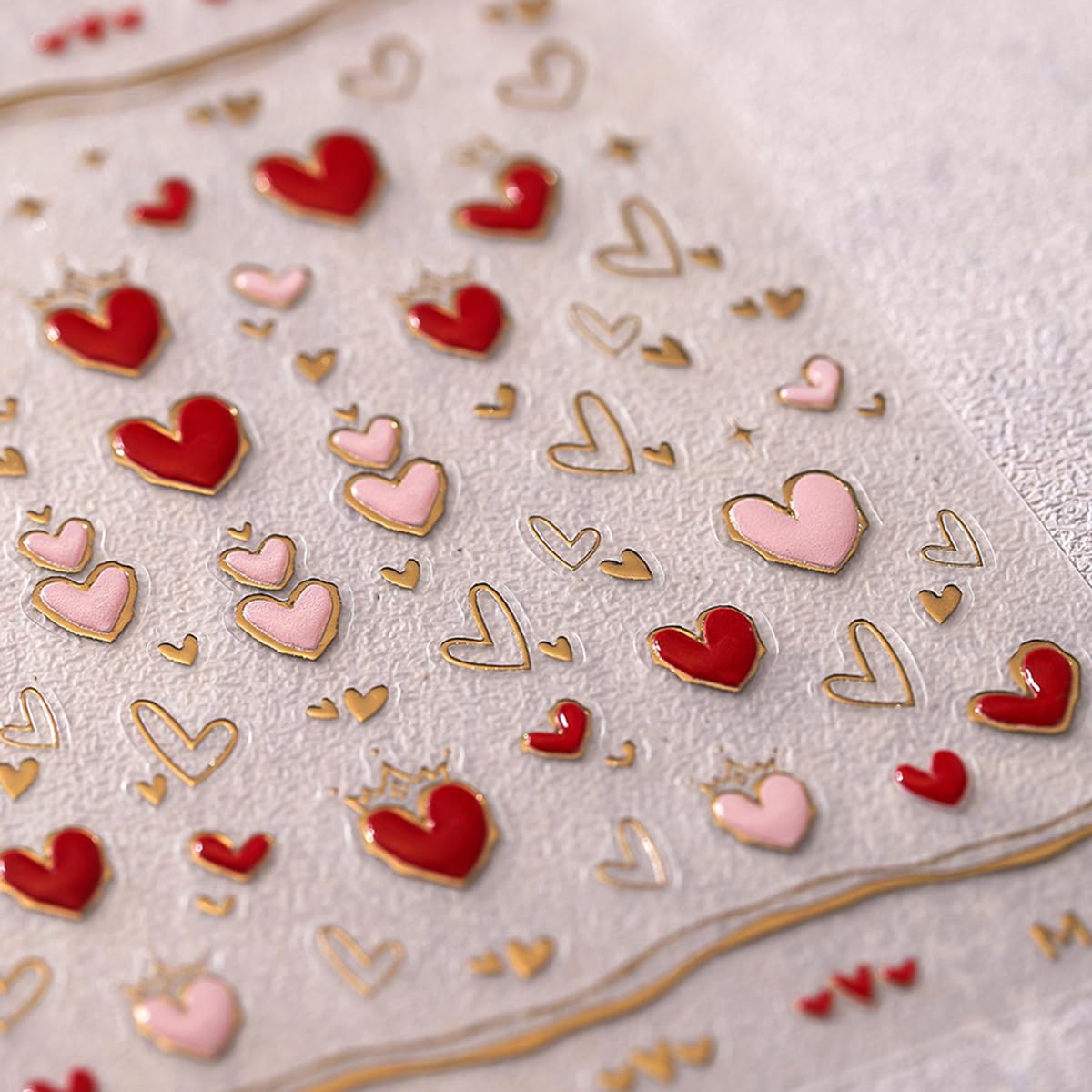 Heart Nail Art Stickers Valentines Day Heart Nail Stickers for Nail Art 1PCS 5D Embossed Pink Red Golden Empty Heart Nail Decals