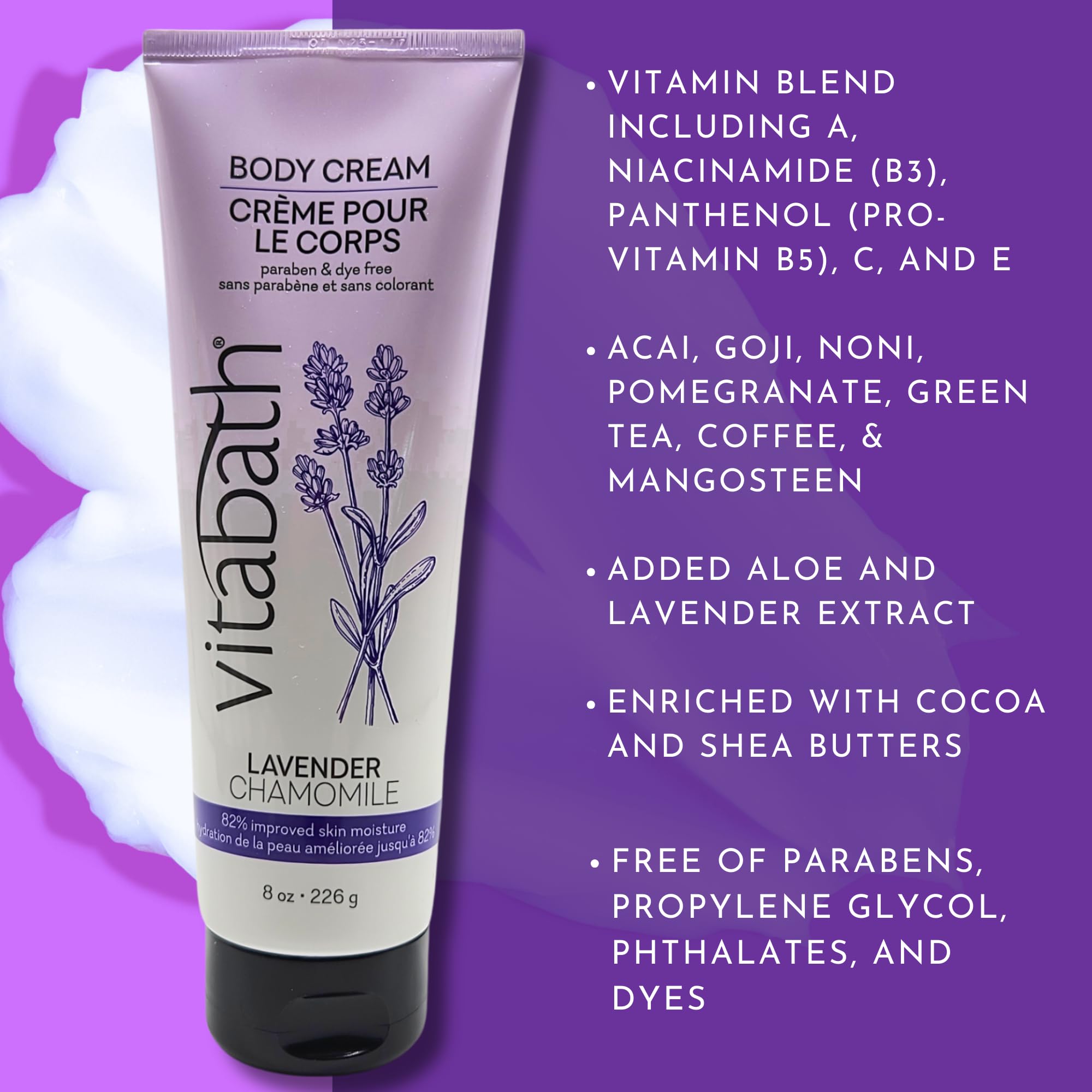 Vitabath Lavender Chamomile Moisturizing Body Cream - Soothing Hydration Vitamin & Nutrient Skin Care - Replenishing All Over Dr
