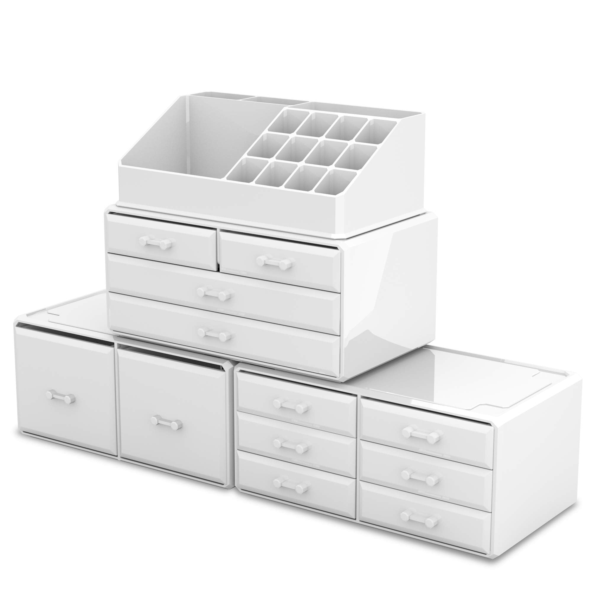 READAEER Makeup Cosmetic Organizer Storage Drawers Display Boxes Case with 12 Drawers (White)