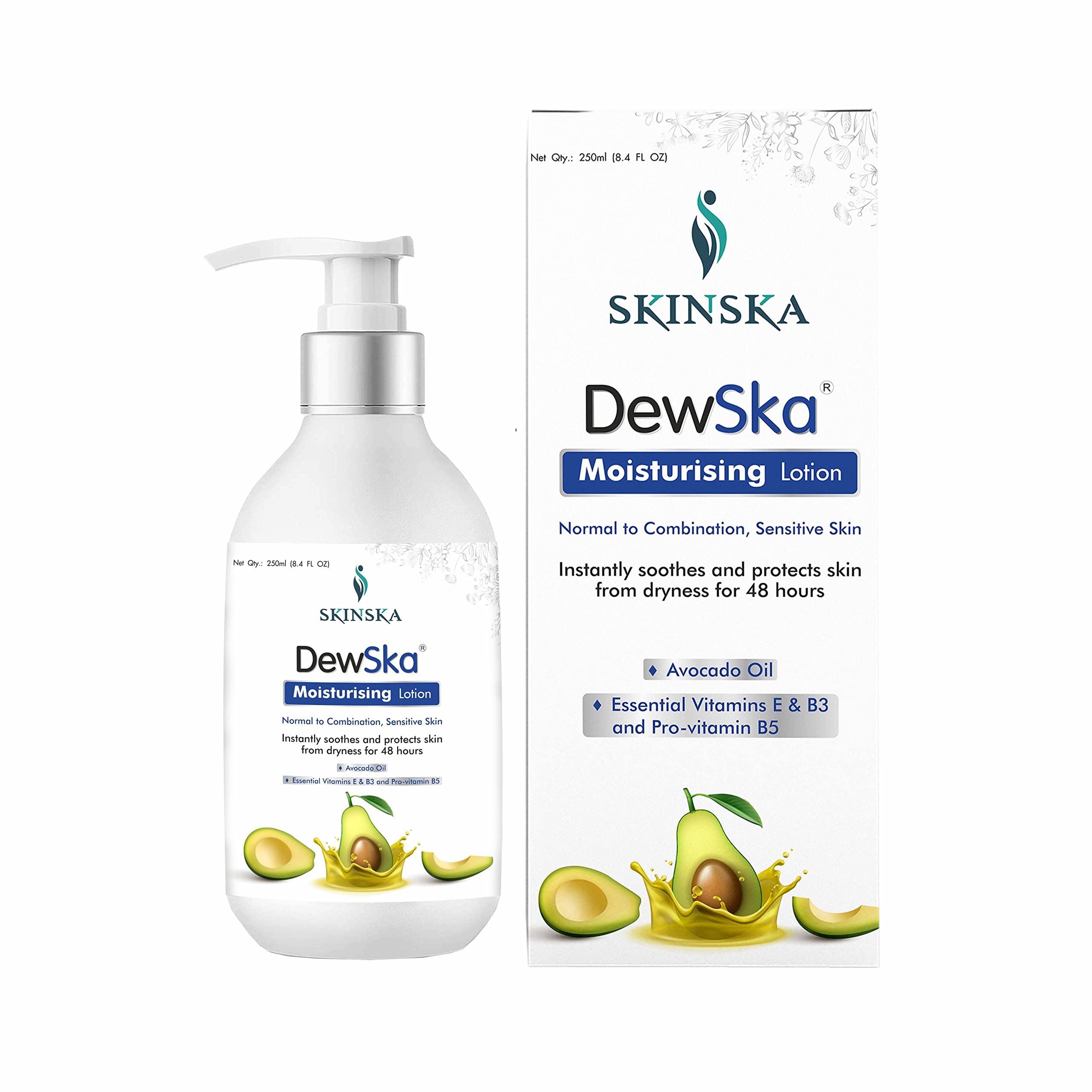 Skinska Naturals Dewska Moisturizing Lotion 250Ml, Moisturize With Avocado Oil, Vitamin E, B3 & ProVitamin B5, 48H Daily Deep H