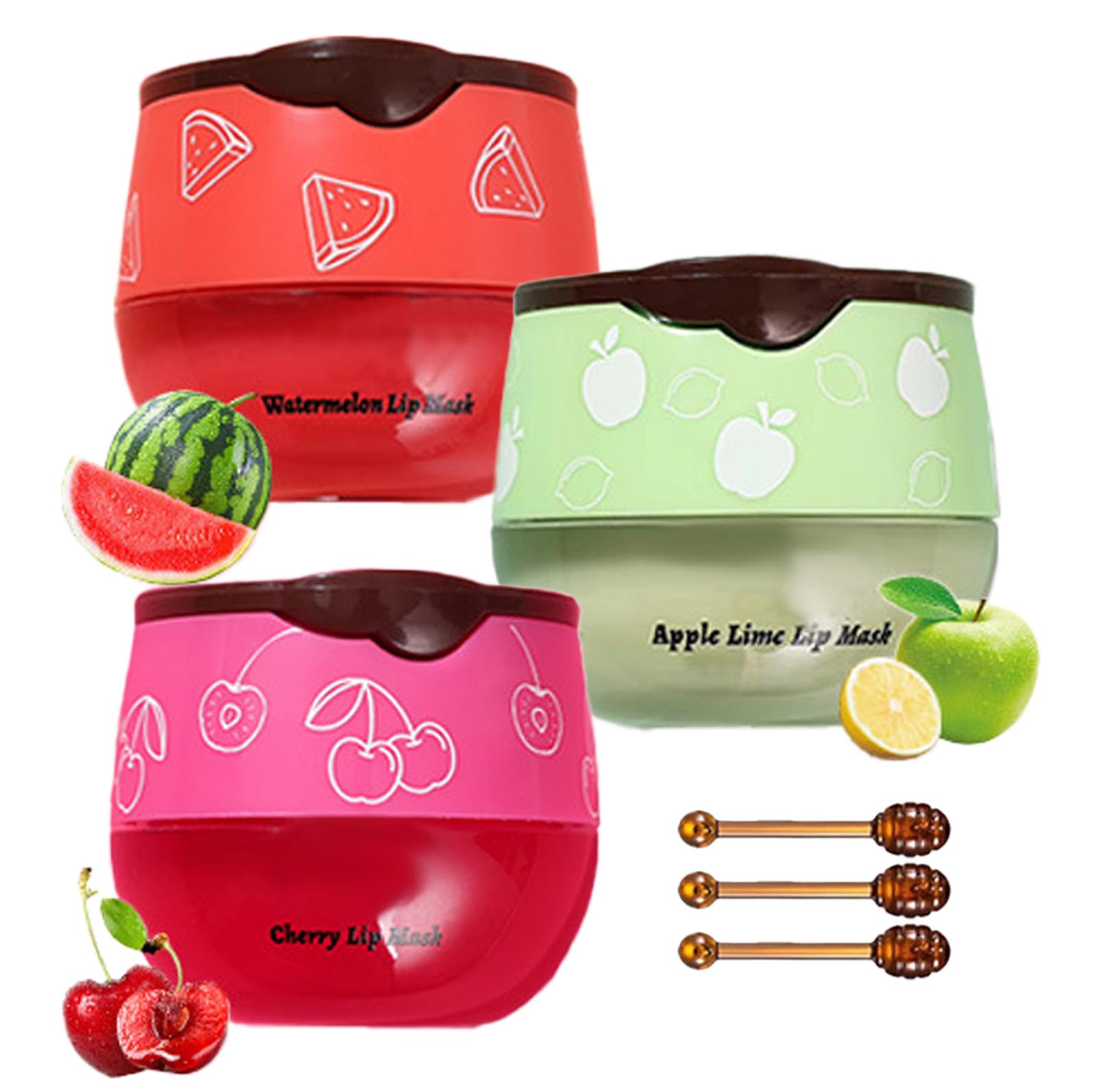 Aaiffey Lip Balm Honey Pot,Watermelon Apple Lime Cherry Lip Sleeping Mask Moisturizing Lip Mask Overnight Hydrating Prevention D