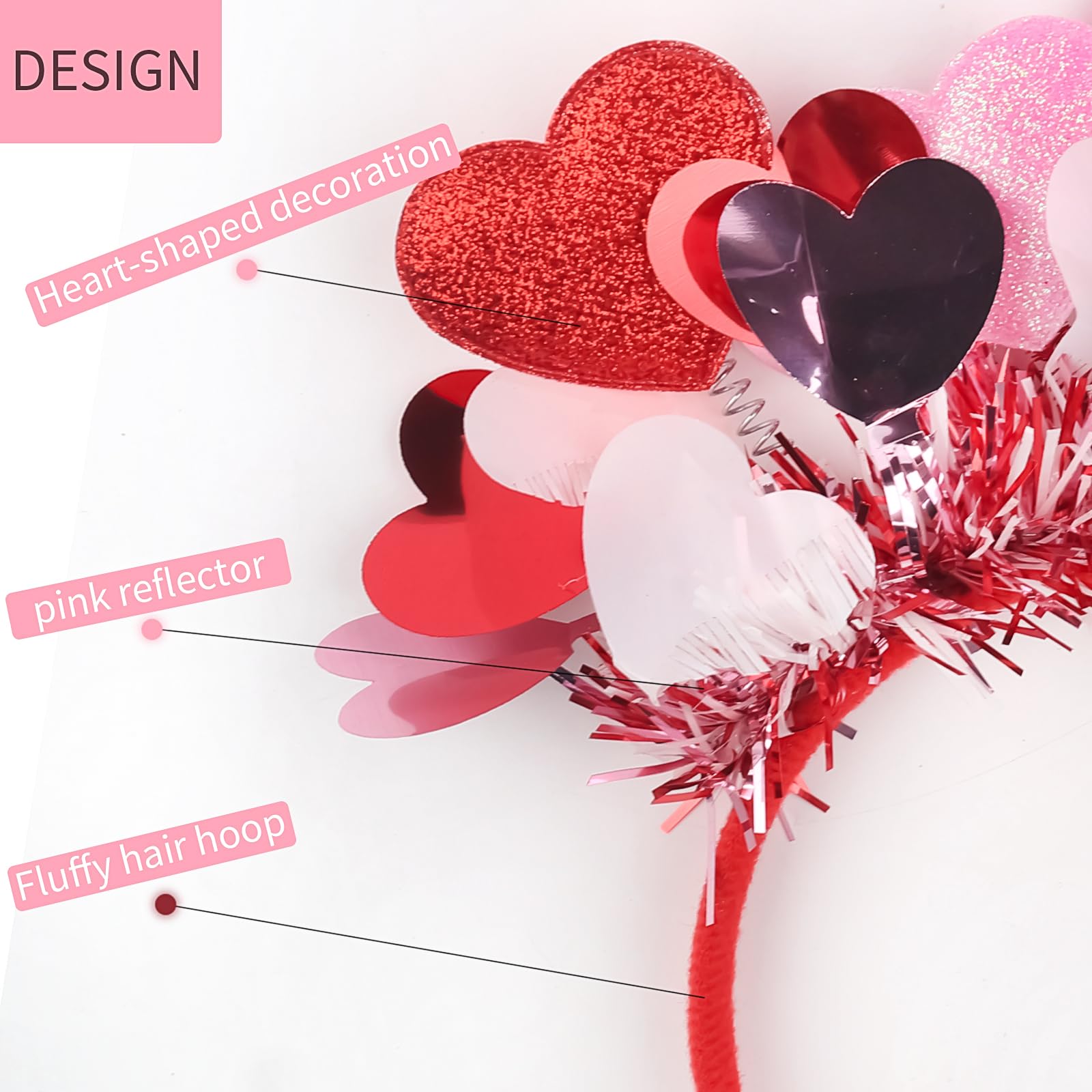 Valentine'S Day Heart Headband Love Heart Hair Bands Glitter Red Pink Heart Shaped Head Boppers Hair Hoop Valentine'S Day Hair A