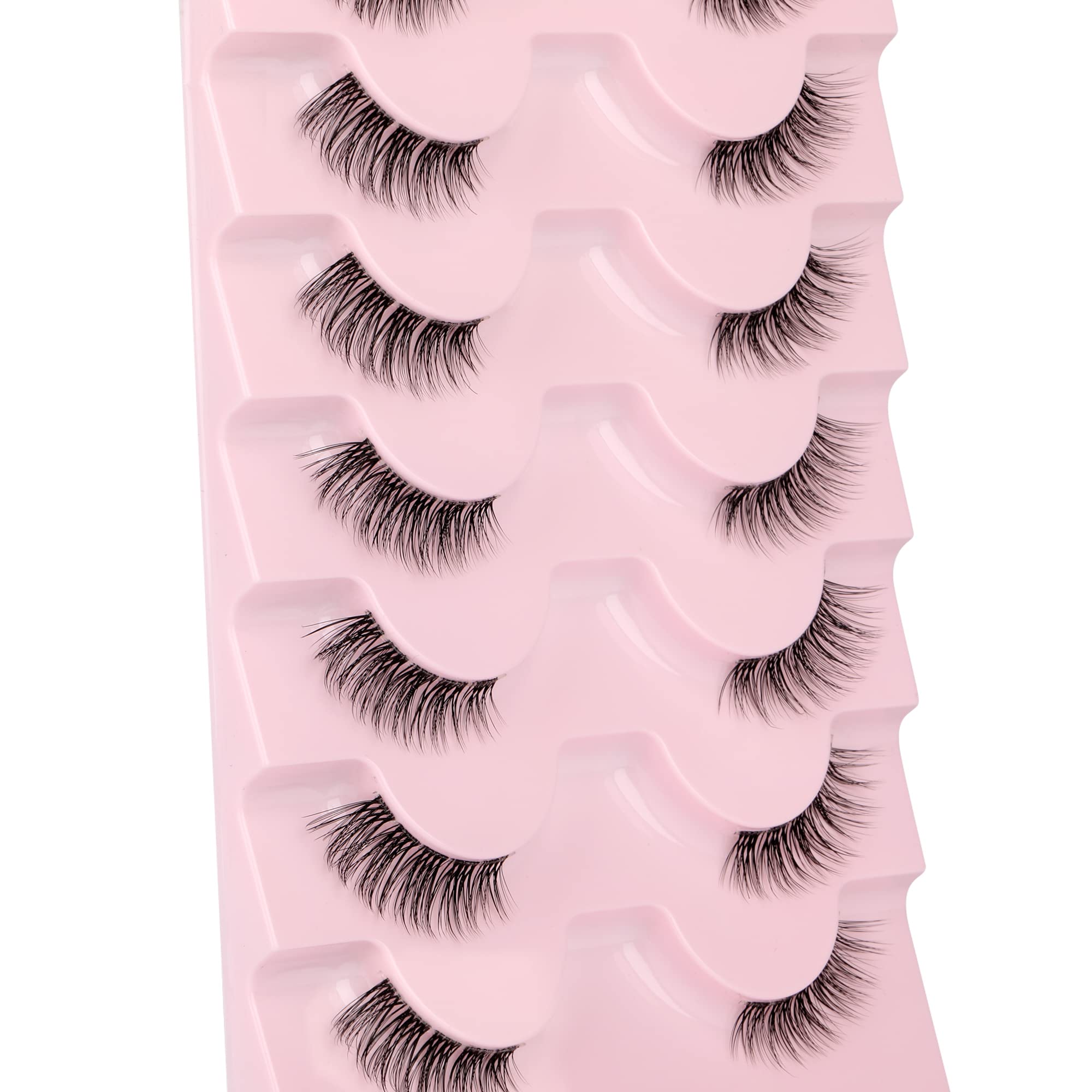 JIMIRE Half Lashes with Clear Band Cat-Eye Lashes Fluffy Wispy Accent False Eyelashes Natural Look Handmade Soft DIY Cluster Las