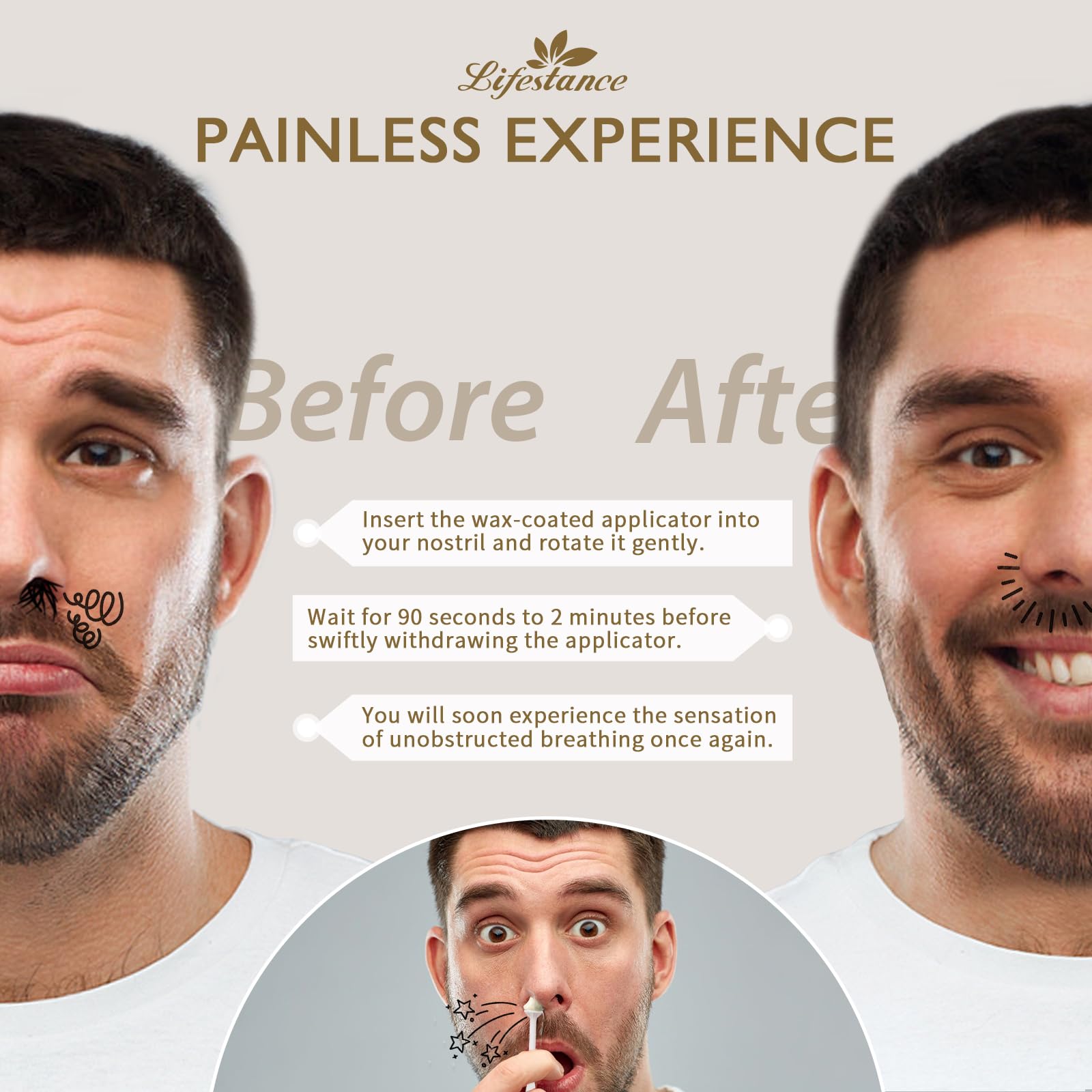 Lifestance Nose Wax Kit Men | 150G Wax | Large Capacity Nose Hair Wax Kit With 40 Applicators, 25-30 Uses | Nose Wax Kit For Wom