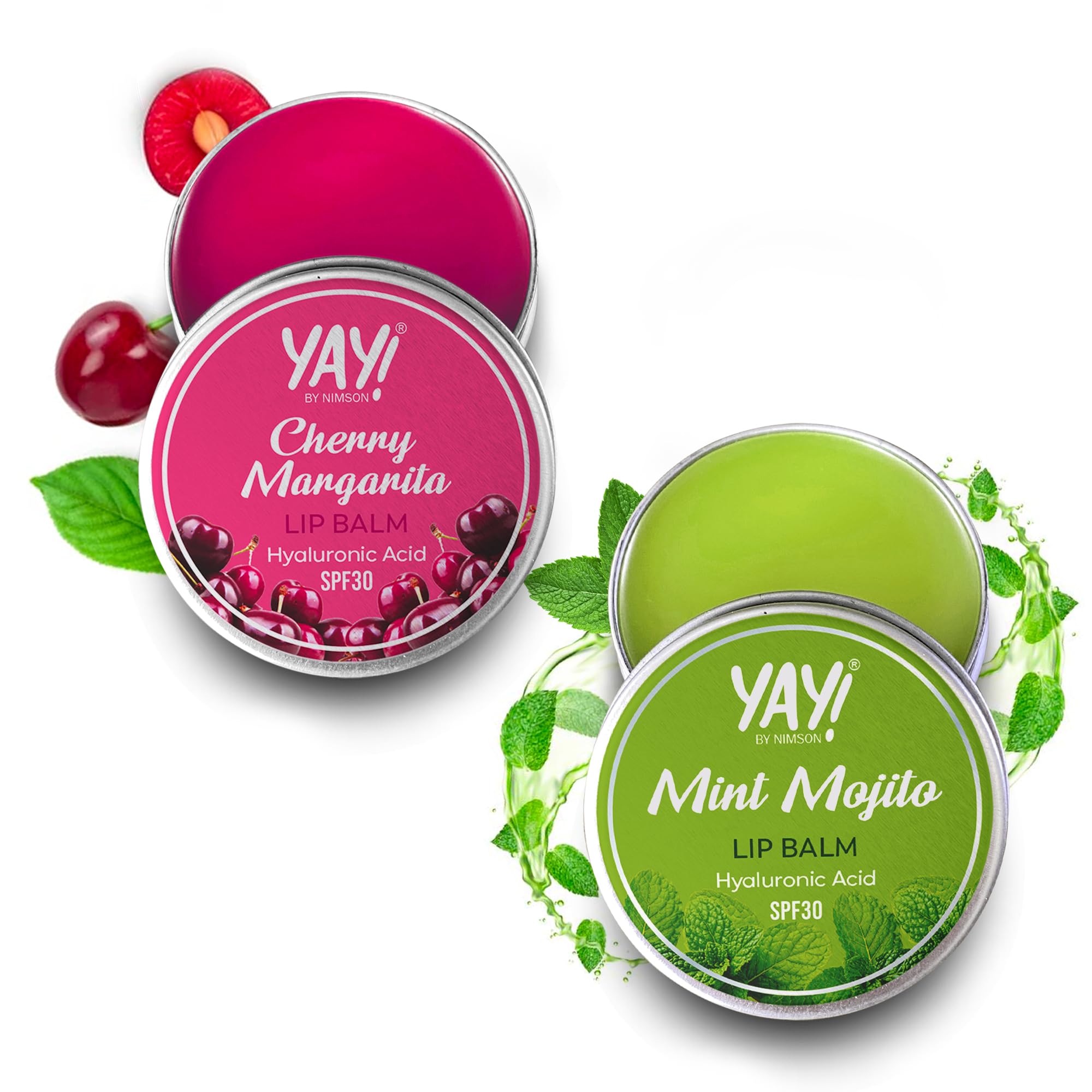 Yay! By Nimson Cherry Margarita & Mint Mojito Lip Balm (Pack Of 2) With Hyaluronic Acid With Spf 30, For Moisturised & Nourished