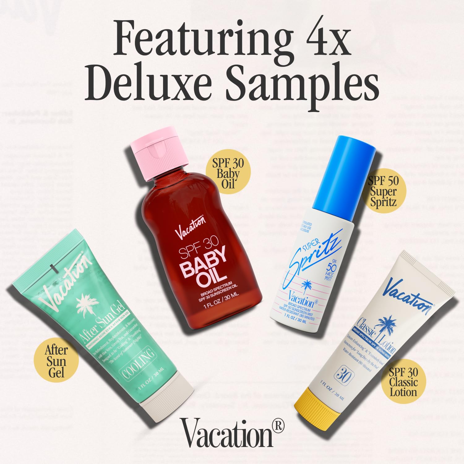 Vacation Sun Belt Sampler Bag, Includes Mini Baby Oil Spf 30 (1 Fl Oz), Super Spritz Spf 50 Face Mist (1 Fl Oz), Classic Lotion