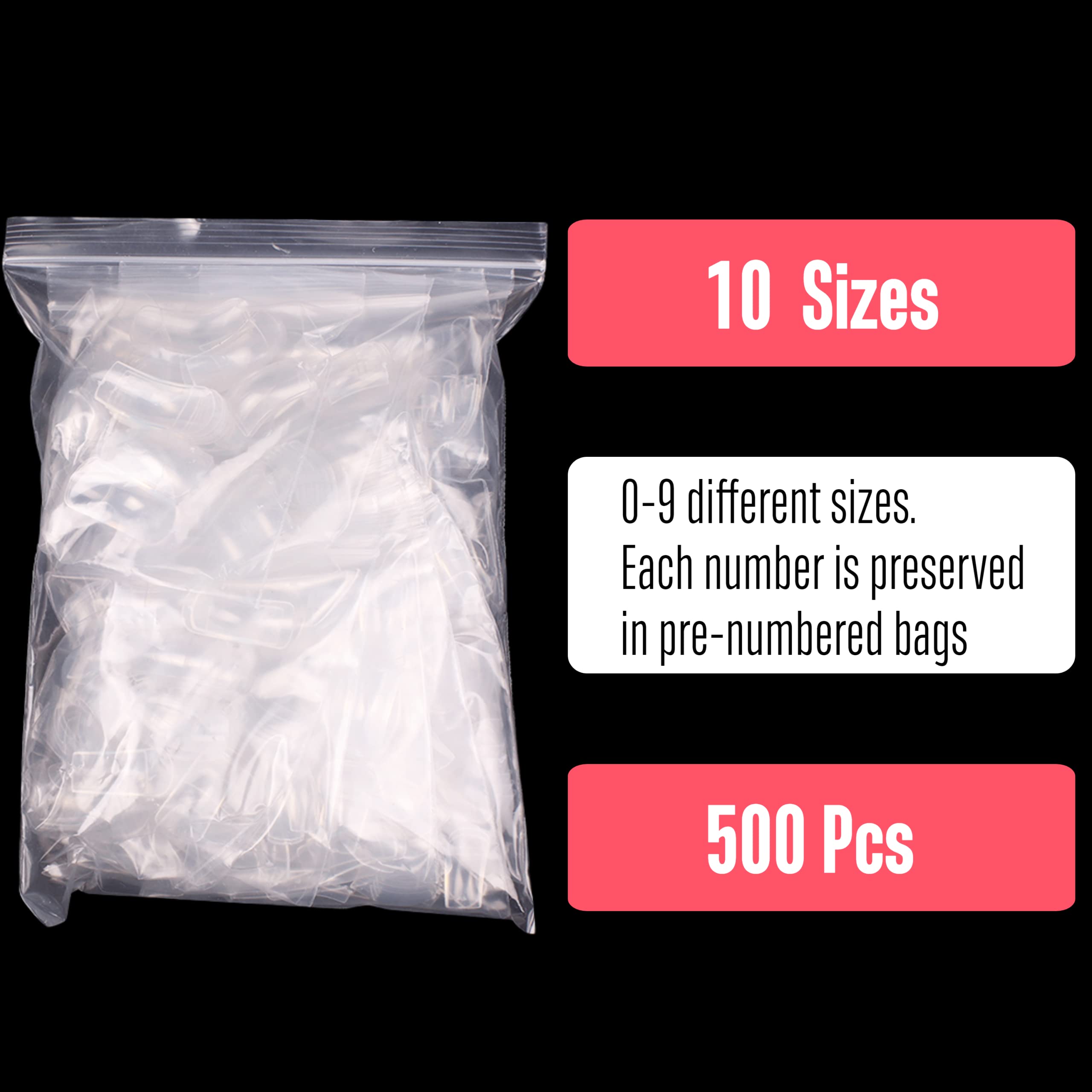 NOVO OVO 500 pcs Hawk Curved Transparent Clear Cystal Extra Super Extreme Deep Curve Half Cover Short Square Tapered Eagle Claw