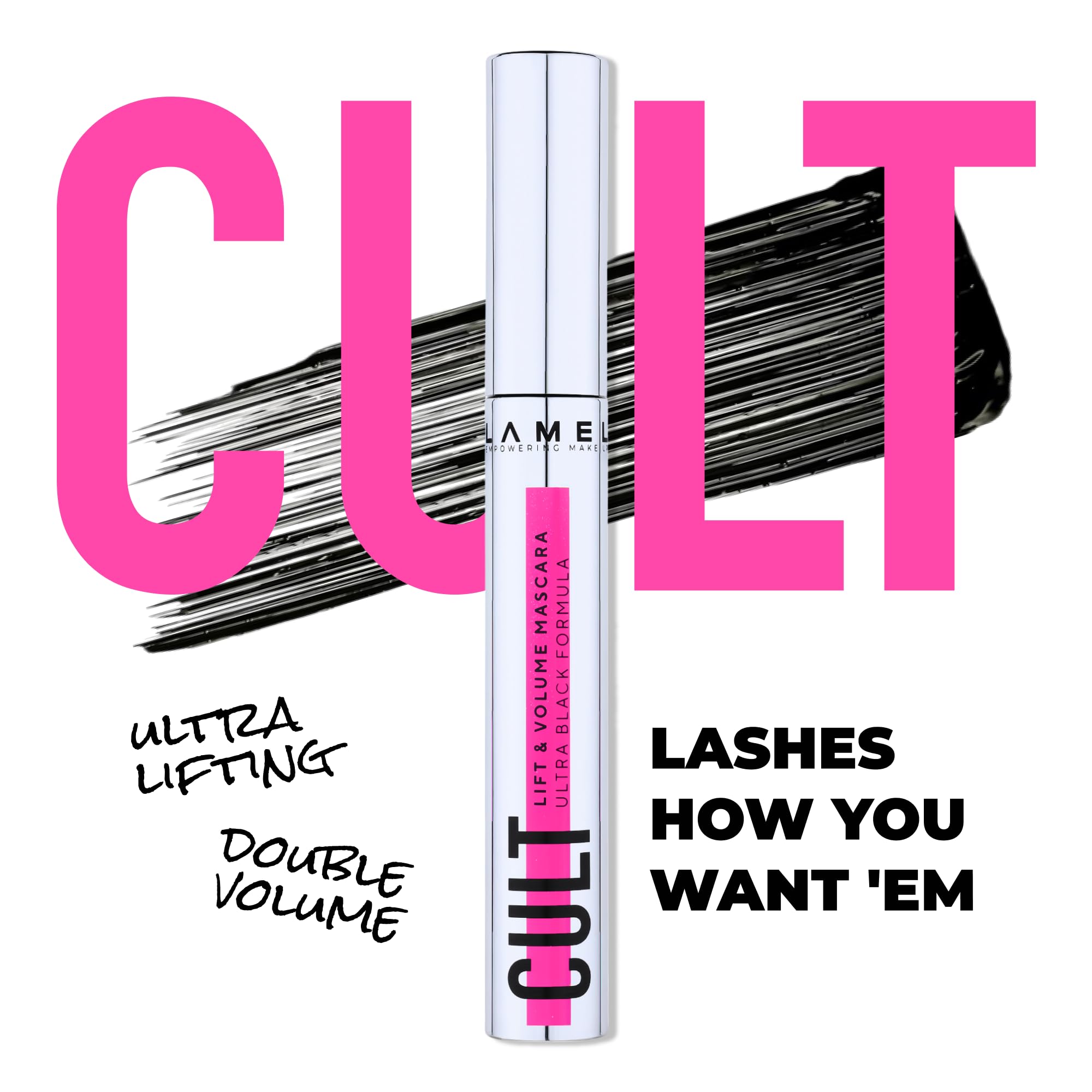 Lamel Cult Lift & Volume Mascara - Volumizing & Lifting, Smudge-Proof, Flake-Free, Deep Black Pigment Mascara - 401