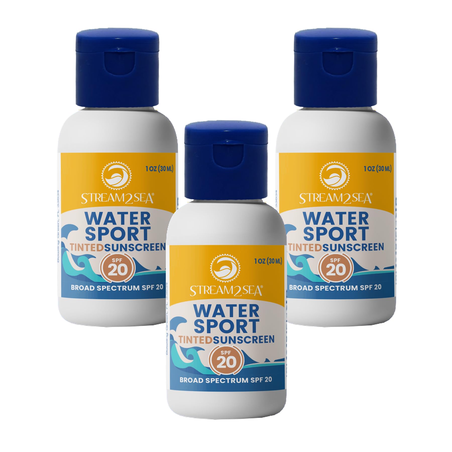STREAM 2 SEA SPF 20 Tinted Sunscreen Biodegradable and Reef Safe, 1 Fl oz Travel Size Pack of 3, Paraben Free Non Greasy and Moi