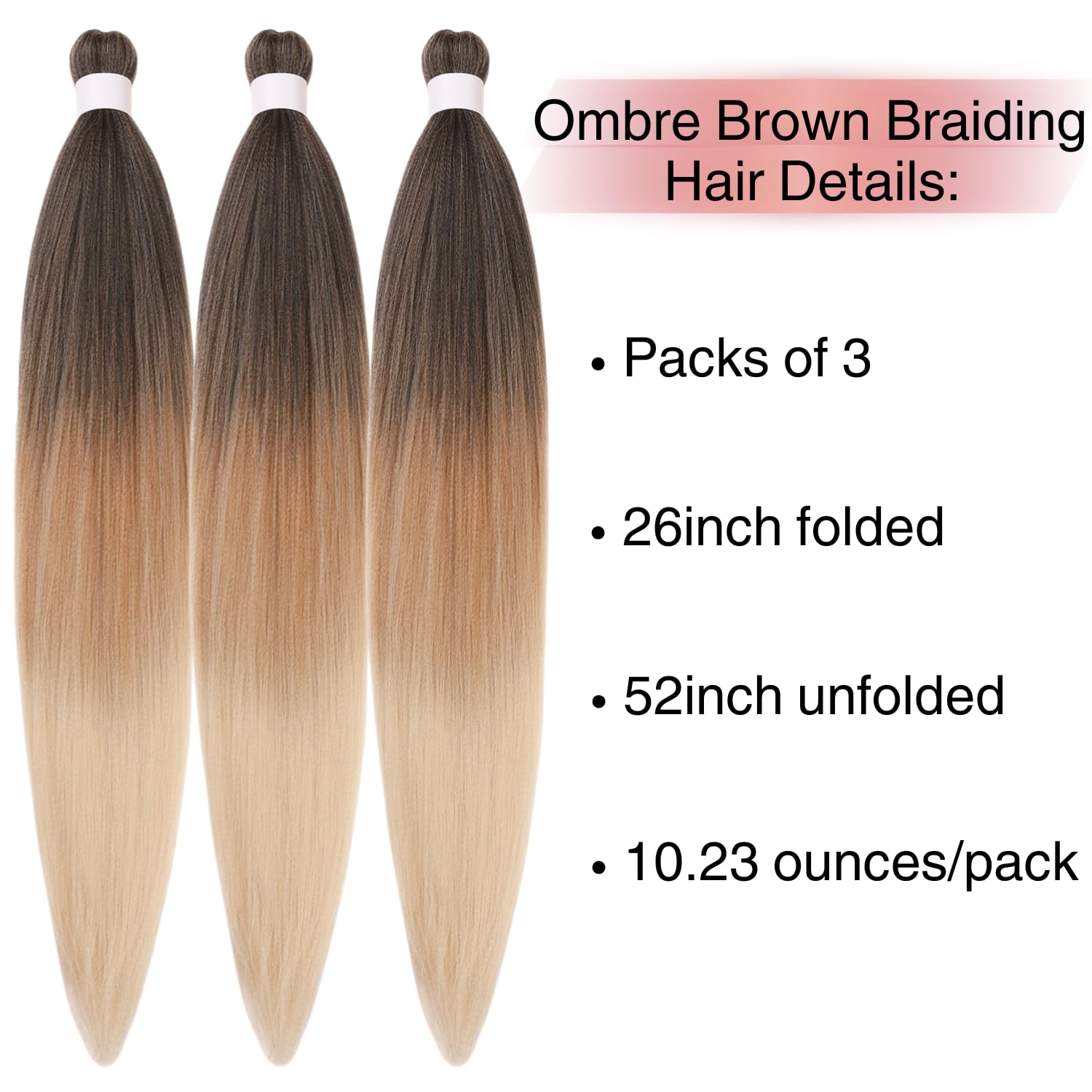 Ombre Brown Braiding Hair ez braid pre stretched braiding hair Extensions for Knotless Box Braids 3 Packs