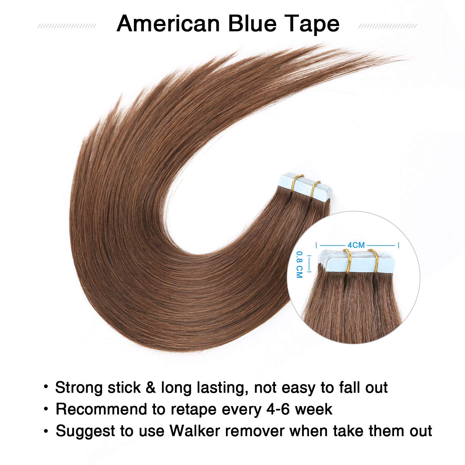 Suyya Tape In Hair Extensions Chocolate Brown 100% Remy Human Hair 16 Inches 20Pcs 40G/Pack Straight Seamless Skin Weft Tape Hai