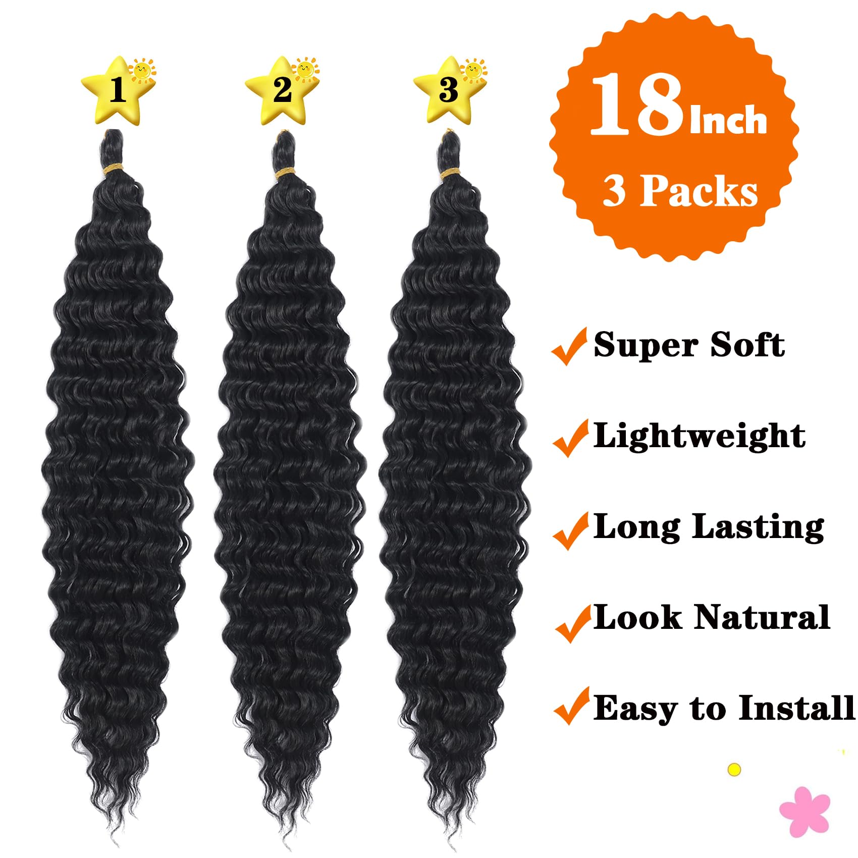 Paraglame Ocean Wave Crochet Hair 18 Inch Curly Braiding Hair 3 Packs Deep Wave Braiding Hair For Goddess Knotless Braids Natura