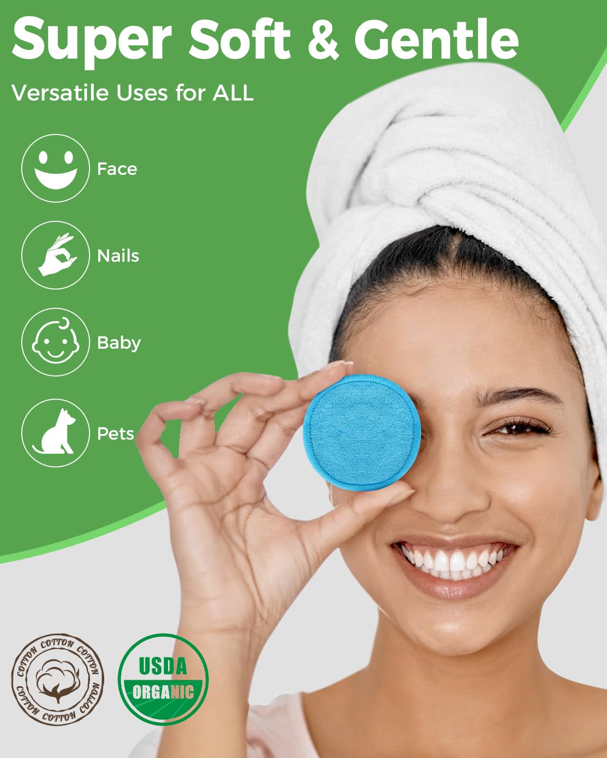 Reusable Makeup Remover Pads - 18 Packs Organic Reusable Cotton Rounds With Washable Laundry Bag For Toner Eco-Friendly Bamboo &