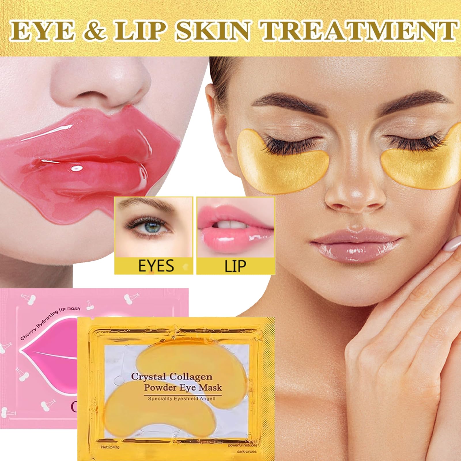 30 Pairs Lip Mask & Under Eye Mask, 24K Gold Gel Eye Masks,Collagen Moisturizing Lip Masks For Dry Lips,Eye Patches For Puffy Ey