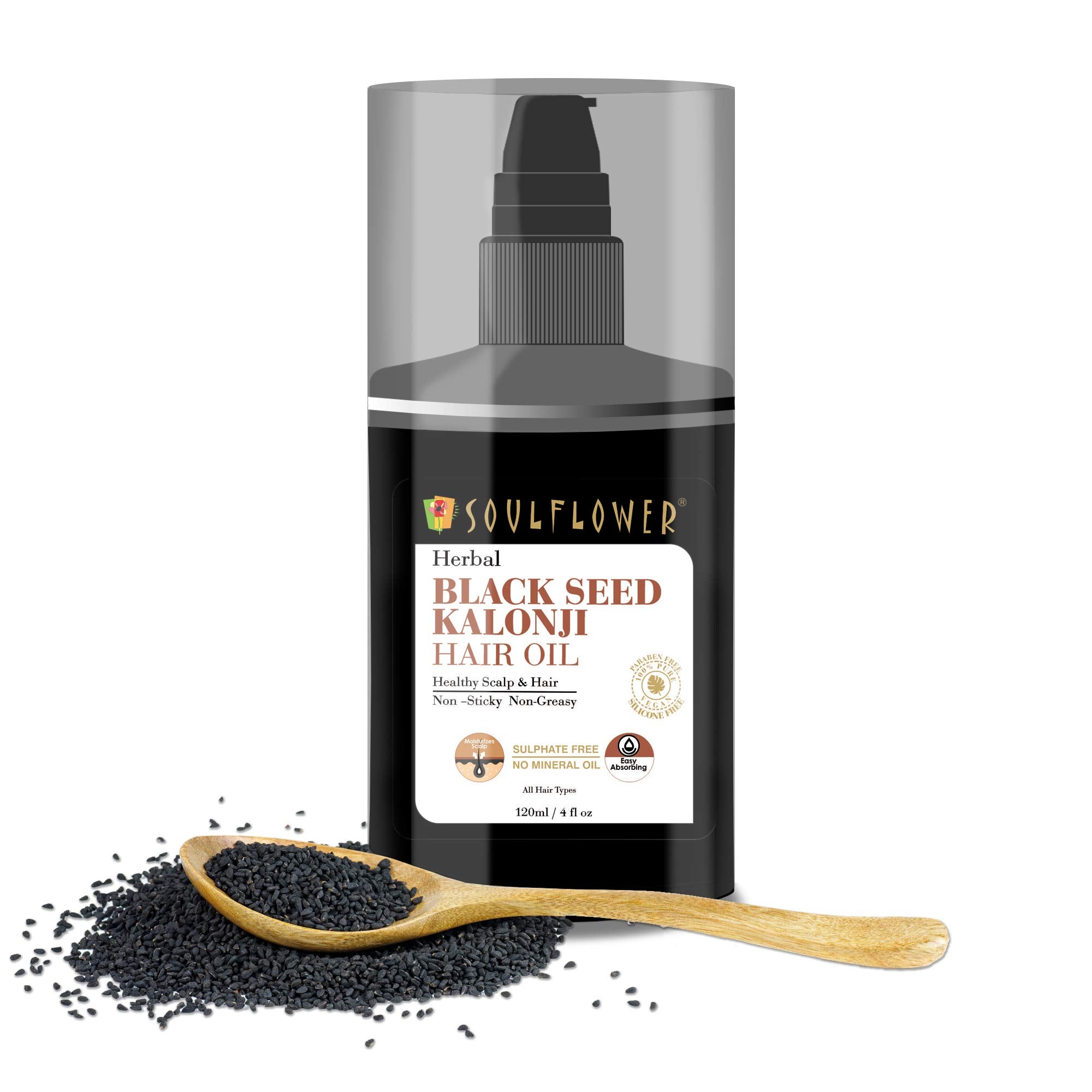 Soulflower Black Seed Kalonji Hair Oil | Hair Growth, Hair Fall Control, Scalp Health, Healthy Hair, Control Acne & Pimple For M