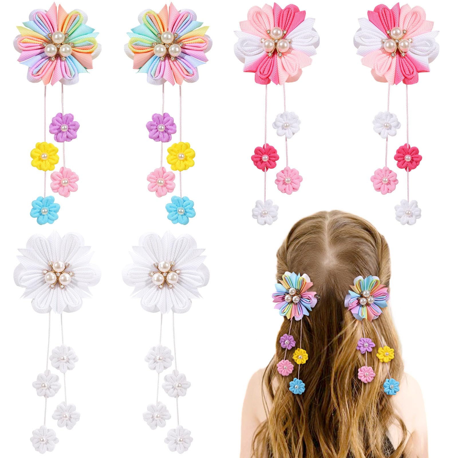 OAOLEER 6PCS Hair Bows for Girls, Flower Hair Accessories for Girls Grosgrain Ribbon Bows With Alligator Clips Girl Hair Accesso