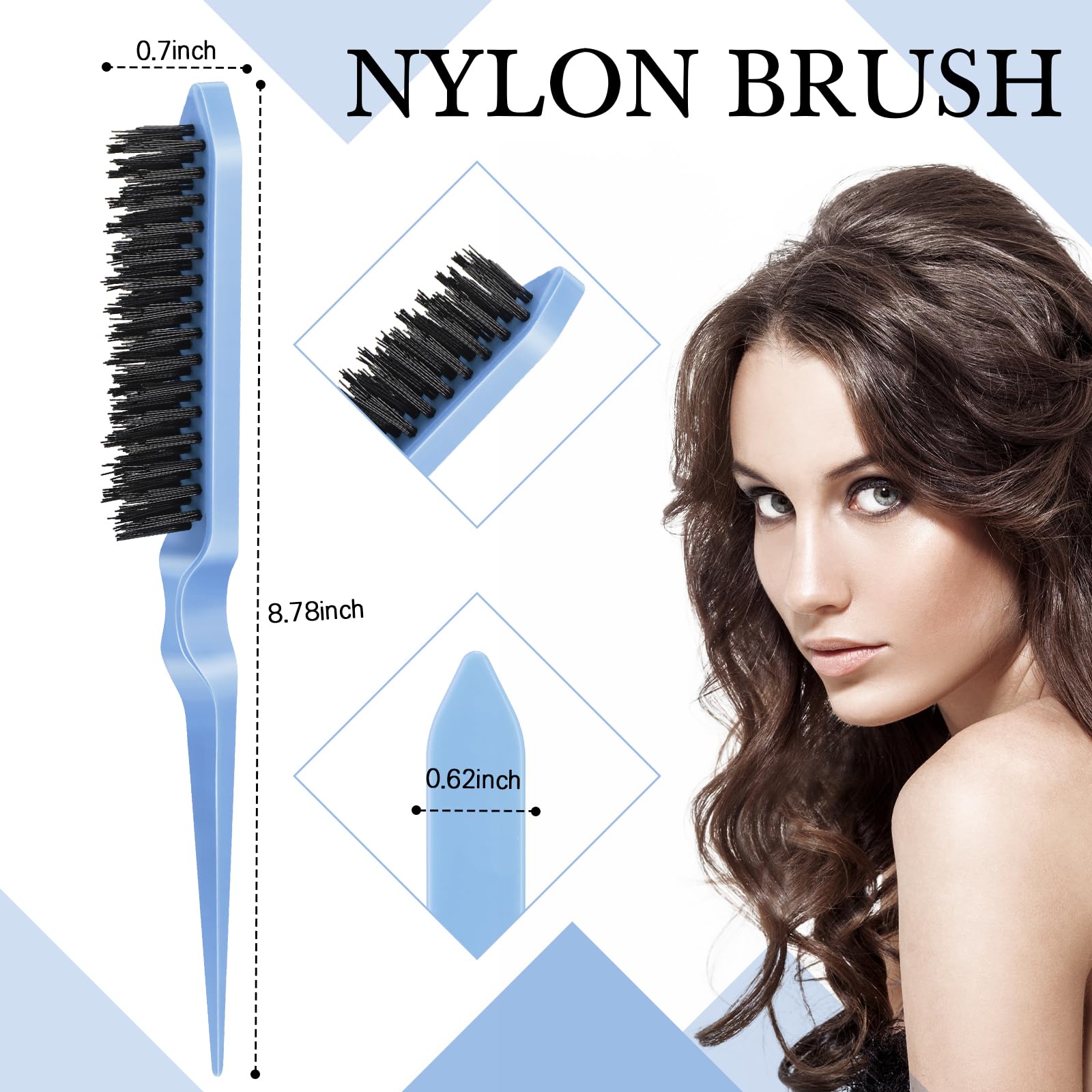 Geiserailie 3 Pcs Slick Back Hair Brush Set Bristle Brush Edge Control Teasing Comb For Women Black Hair(Light Blue)