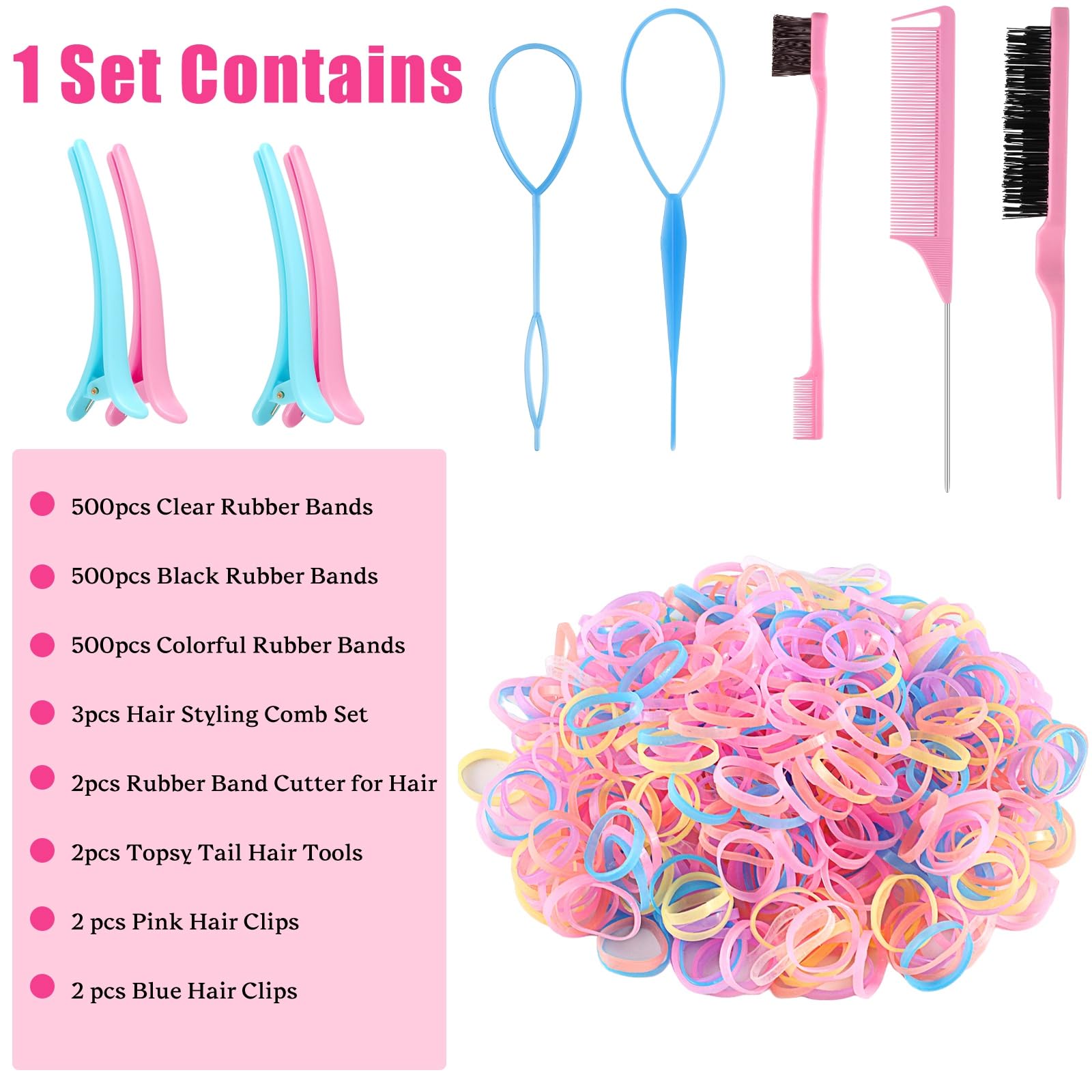 Colorful Mini Rubber Bands With Topsy Tail Styling Tools - Elastic Hair Ties, Hair Cutter, And Hair Accessories For Baby Girls A