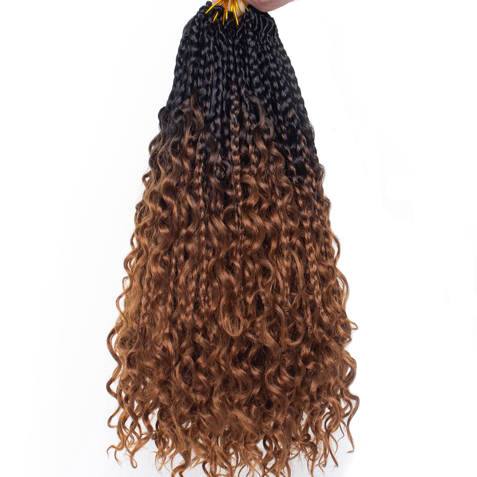 Unionbeauty 18 Inch Boho Box Braids Crochet Hair Pre-looped 8 PCS Messy Goddess Braids Curly Ends Bohemian Hippie Locs Crochet B