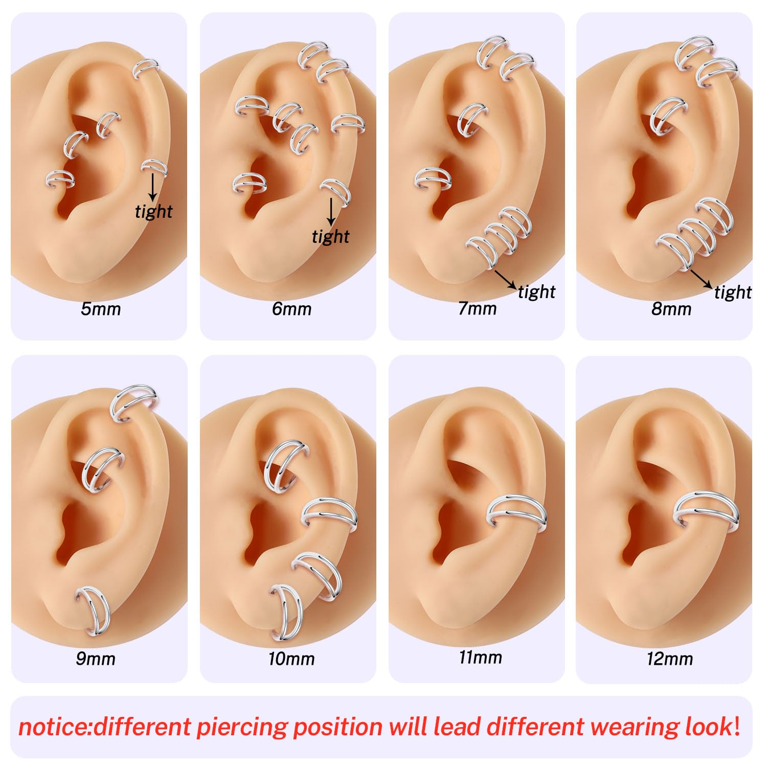 18G Cartilage Earrings Conch Hoop Ring Double Open Stacked Cartilage 316L Surgical Steel Septum Nose Rings 12mm Lobe Earrings Un