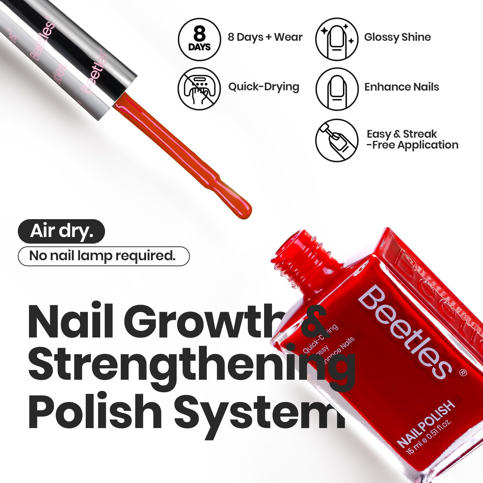 Beetles Red Nail Polish: 6Pcs Glitter Burgundy Red Sparkle Nail Polish Set Nail Polish, Quick Dry & Long Lasting Brilliant Overt