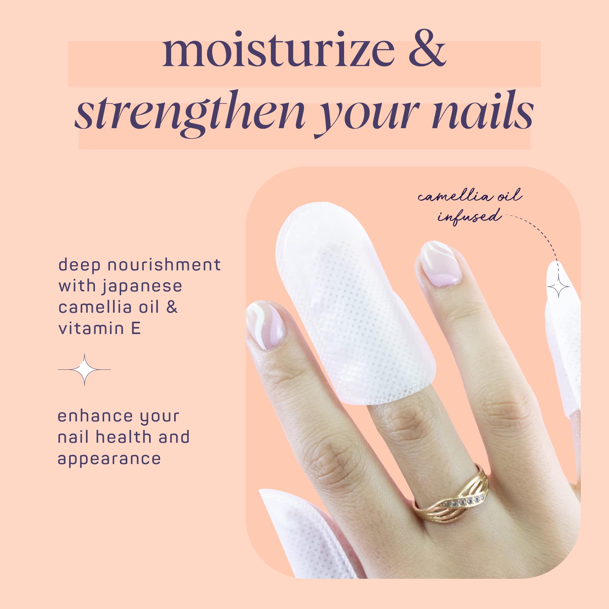 SpaLife Japanese Camellia Oil & Vitamin E Nail Cuticle Wrap 6-Pack (60 Count) - Moisturizing Nail Masks, Dermatologist Recommend