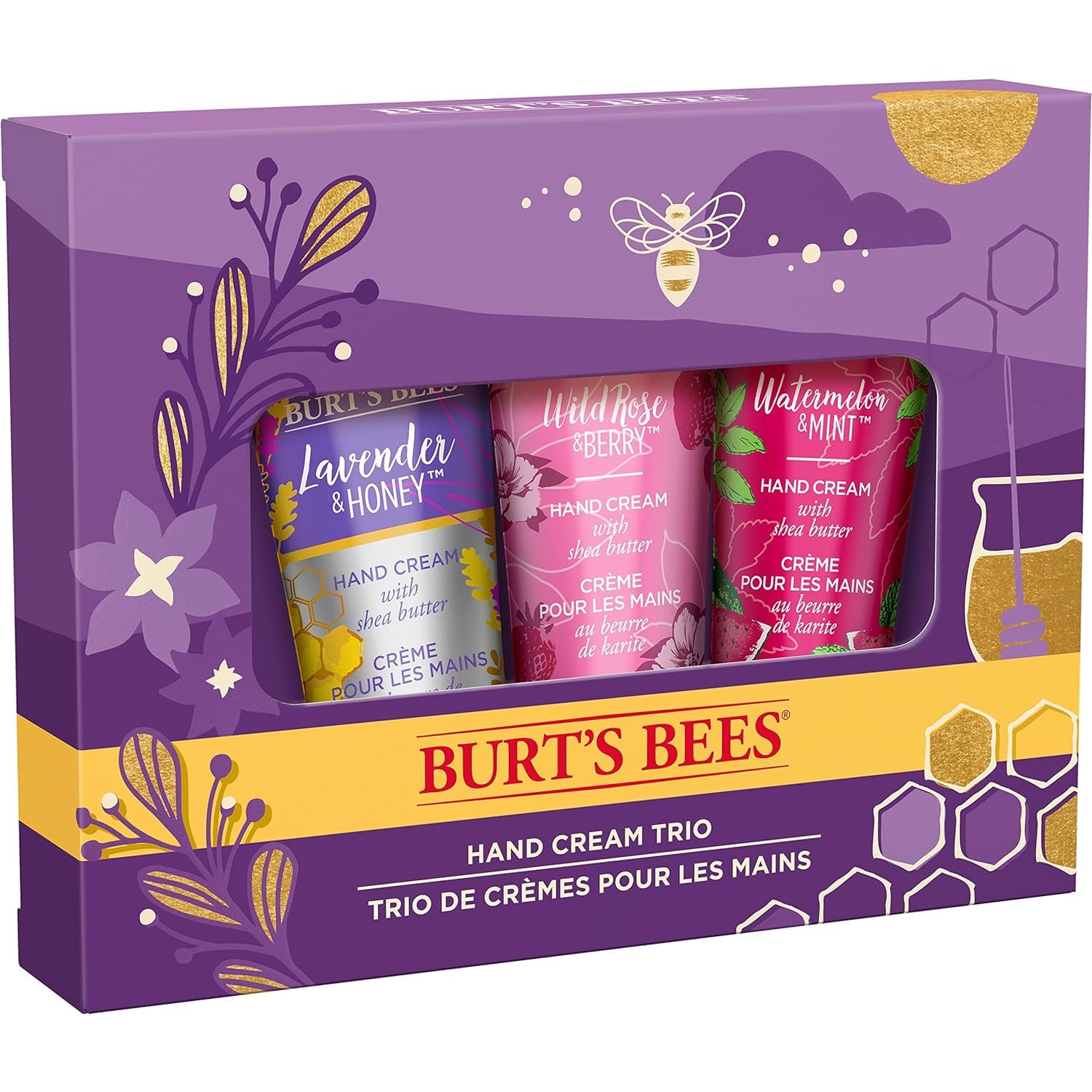 Burts Bees Christmas Gifts, 3 Body Care Stocking Stuffers Products, Hand Cream Trio Set - Lavender Honey, Watermelon Mint & Wild