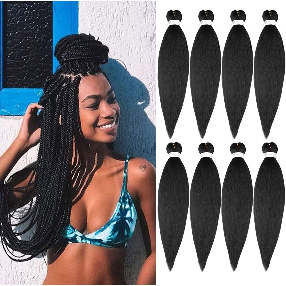 Pre Stretched Braiding Hair Natural Black - 20''8 Packs Braid Crochet Hair Hot Water Setting Professional Soft Yaki Texture (20I