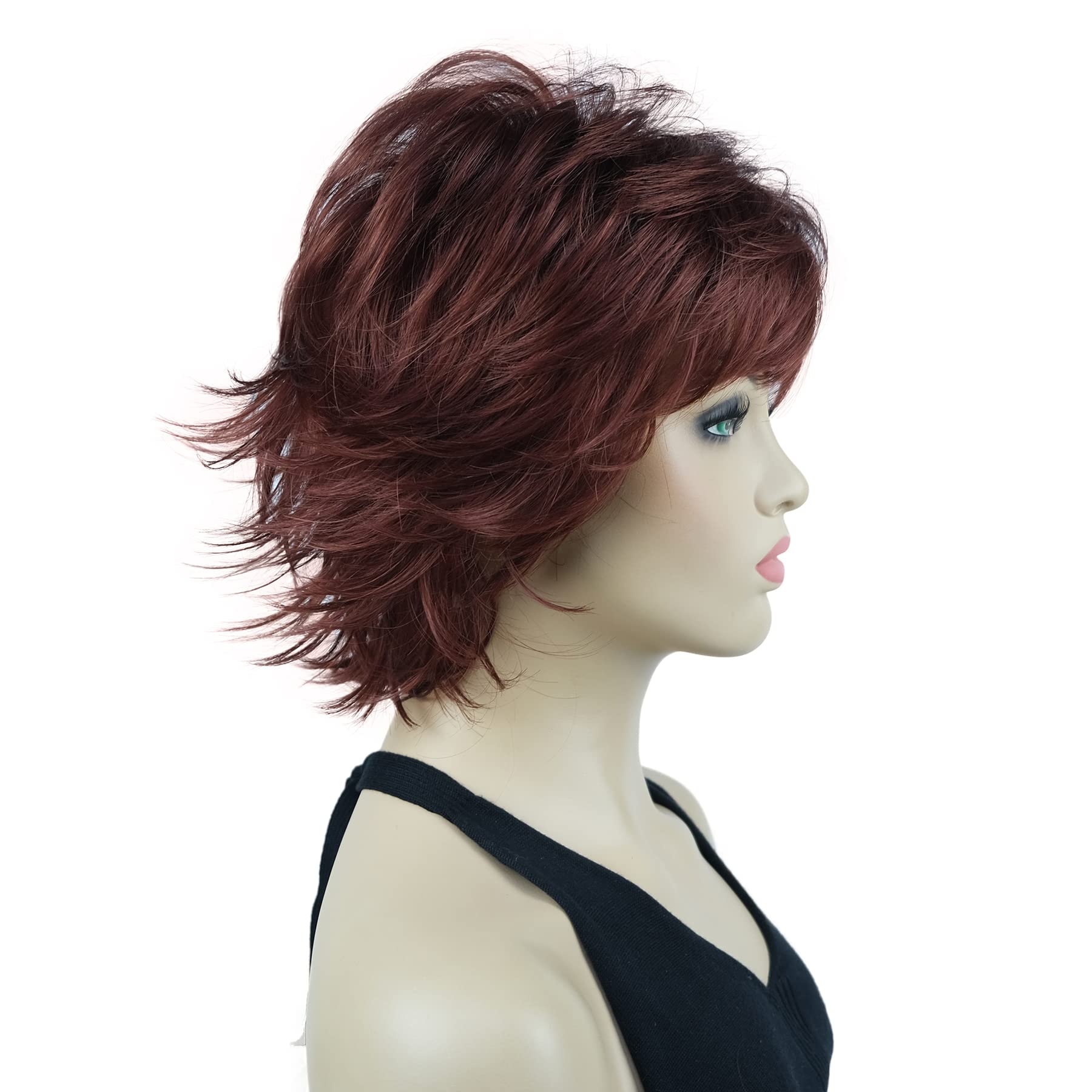 Lydell Short Layered Shaggy Wavy Full Synthetic Wigs 130 Copper Red