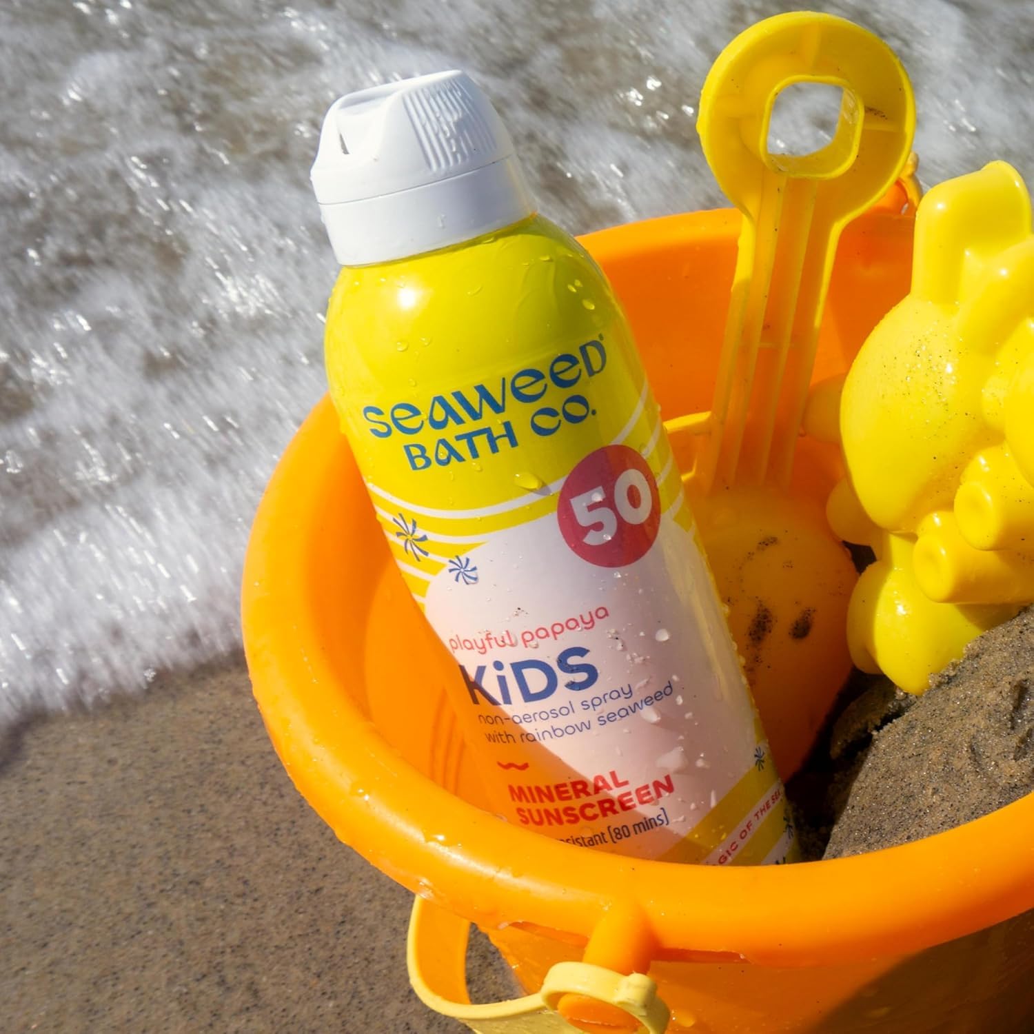 Seaweed Bath Co. Kid's Mineral SPF 50 Broad Spectrum Sunscreen Spray, 6 Ounce (Pack of 2), Papaya Scented, Water Resistant, Tear