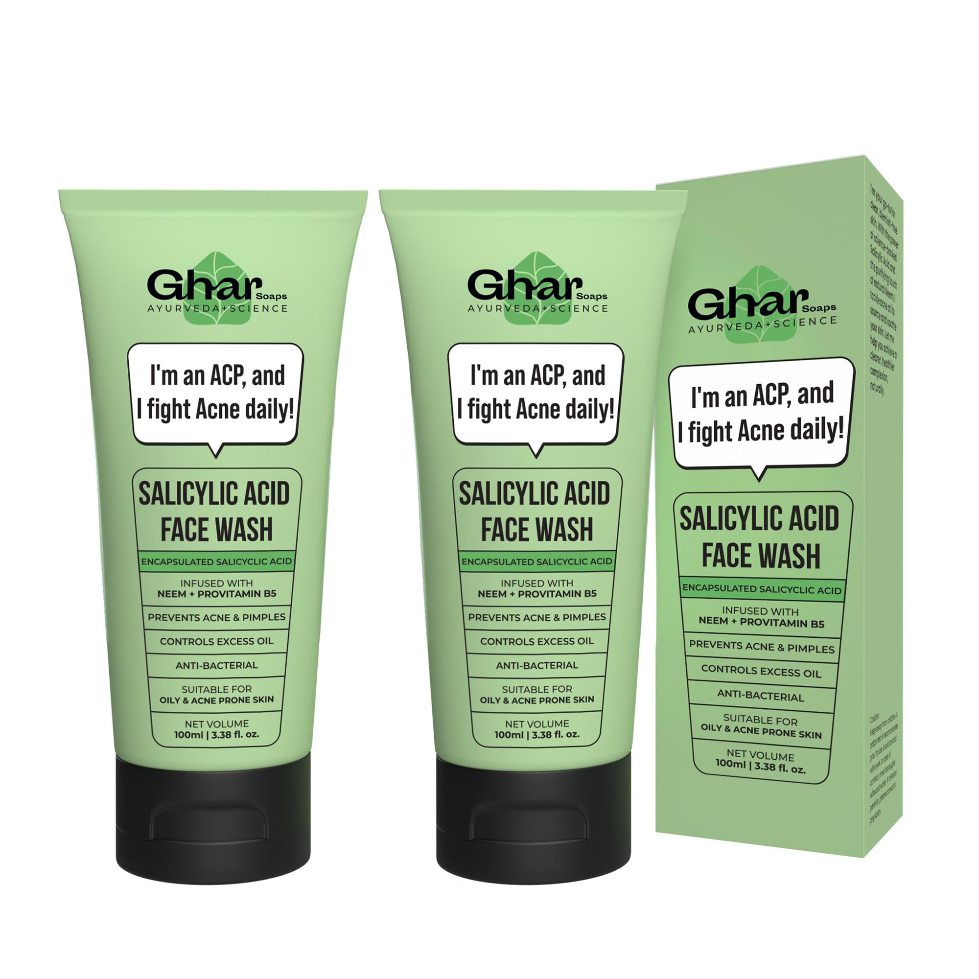 Salicylic Acid Face Wash For Oily & Acne-Prone Skin(100Ml Pack Of 2) | With Neem For Oil Control & Pimple Care | Deep Cleansing 