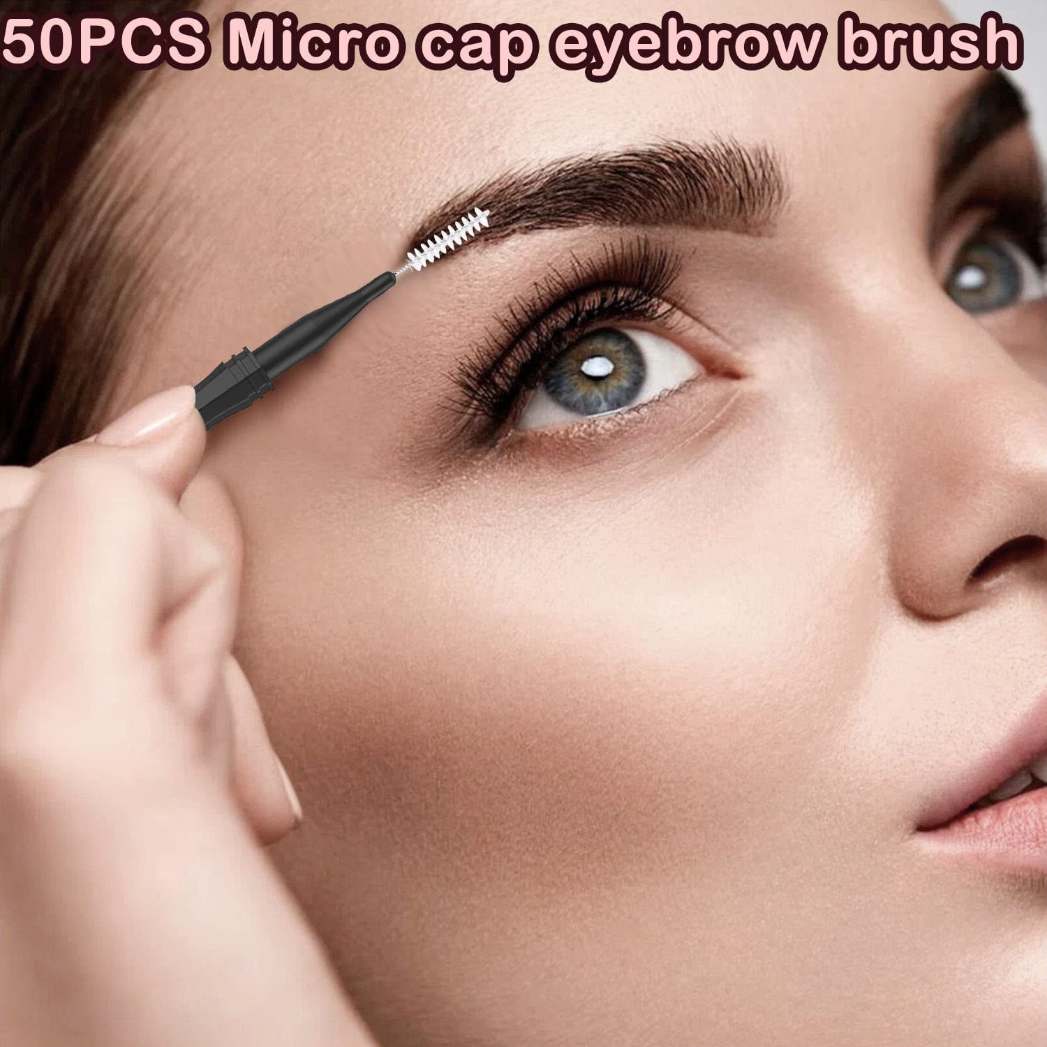 50 Pcs Micro Eyebrow Brush With Cap,Eyebrow Spoolie Brush Micro Eyebrow Lamination Brush 2 Size Multifunctional Micro Spooly Las