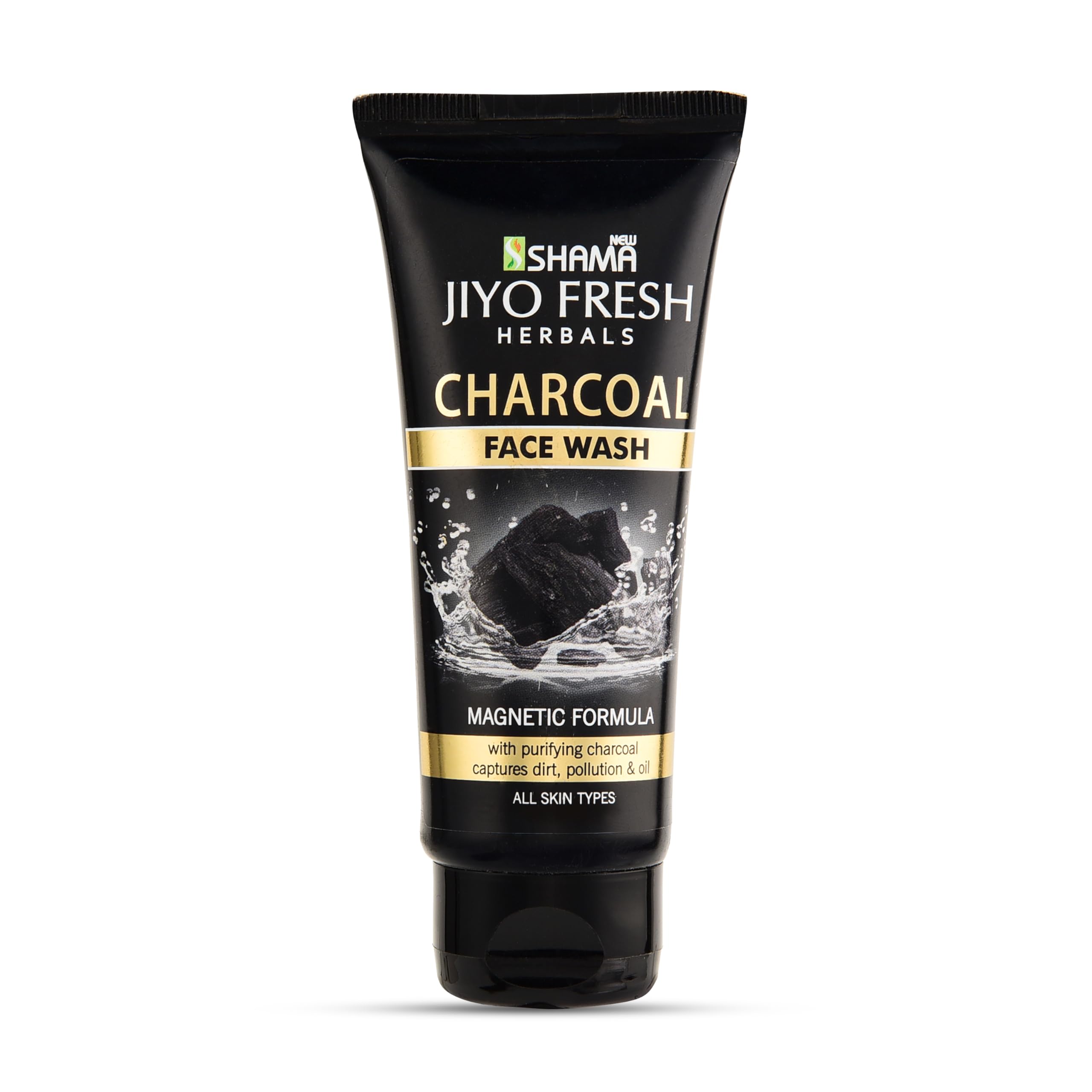 New Shama Jiyo Fresh Herbals Charcoal Face Wash, Magnetic Formula, Detoxifies Skin, Unclogs Pores, For All Skin Types, 60 Ml