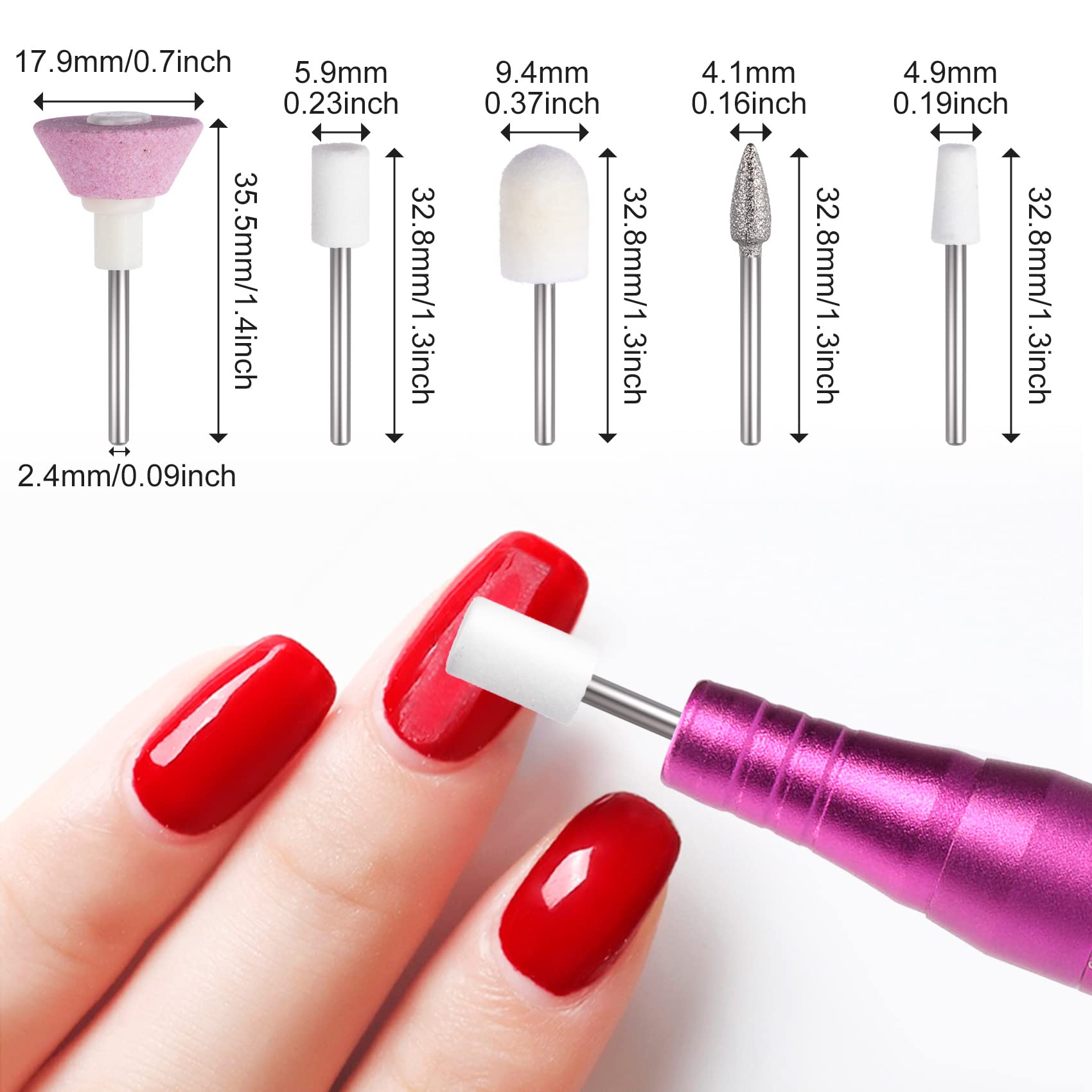Pagow 30 Pieces Nail File Replacement Head Refills For Finishing Salon Electronic Manicure Set