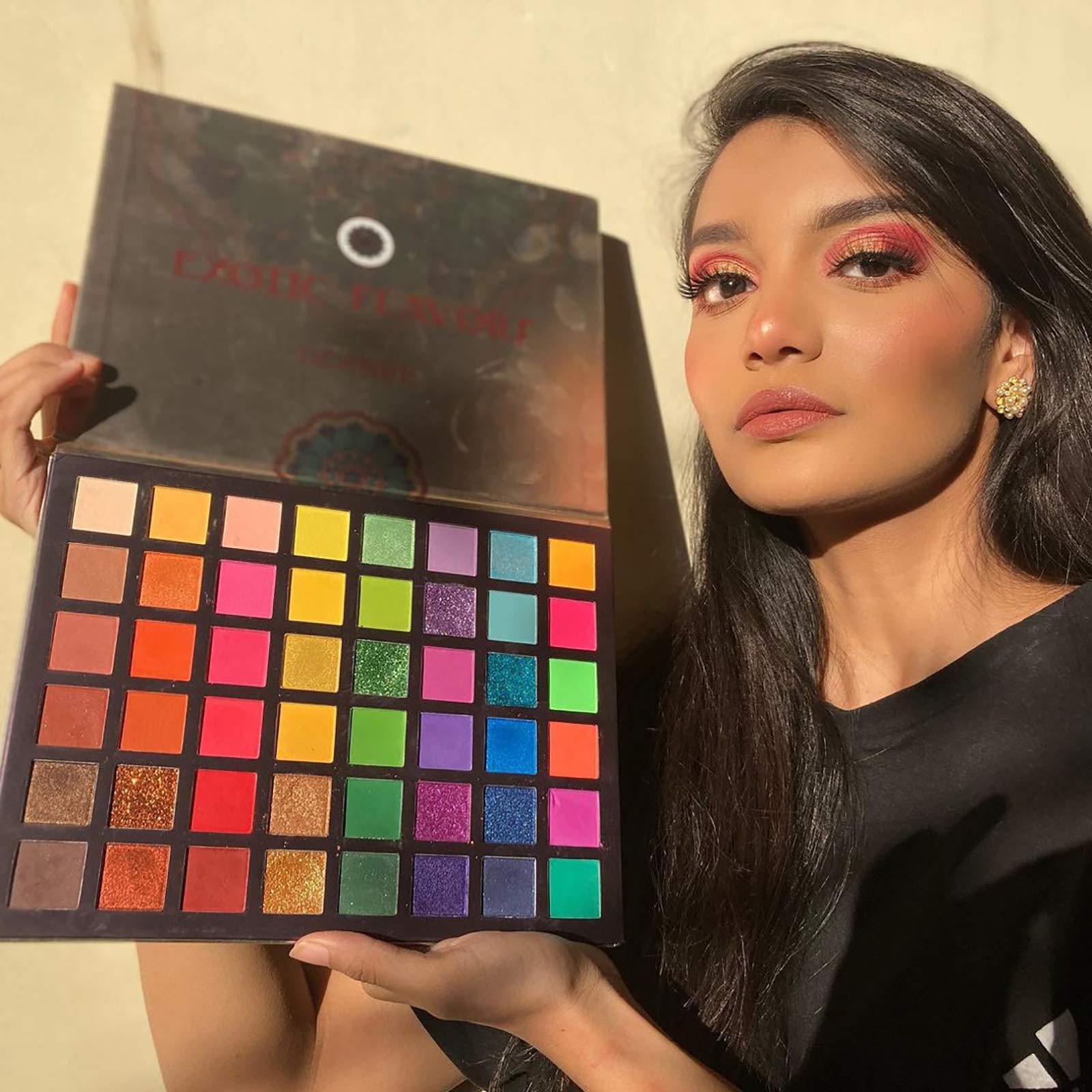 UCANBE EXOTIC FLAVORS Eyeshadow Palette + 15 PCS Eye Brushes Makeup Set 48 Colors Neon Shimmer Matte Glitter Eye Shadow Po.