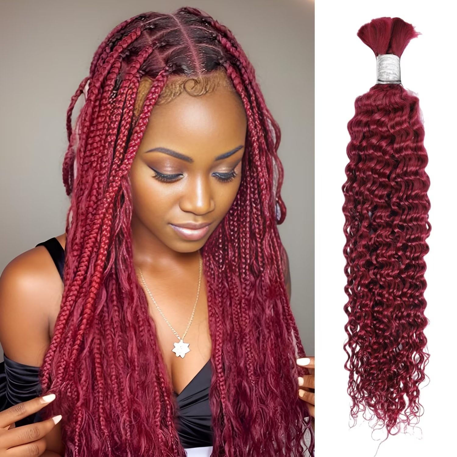 Human Braiding Hair 1 Bundle 50G 24 Inch Deep Water Wave Bulk Human Hair For Braiding No Weft 12A Brazilian Virgin Curly Human H