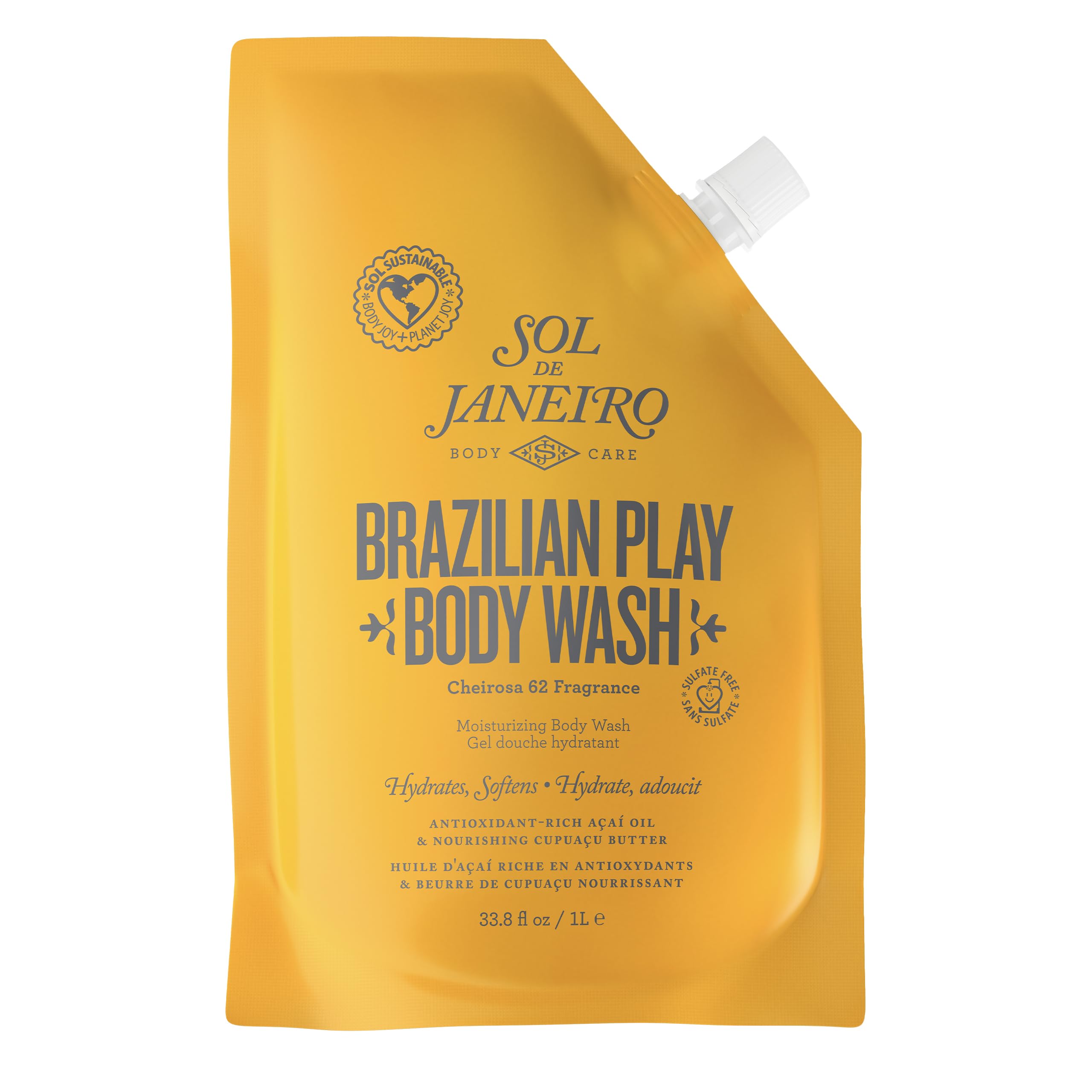 Sol De Janeiro 4 Play Moisturizing Shower Cream Gel Body Wash Refill Pouch 1 L/33.8 Fl Oz.