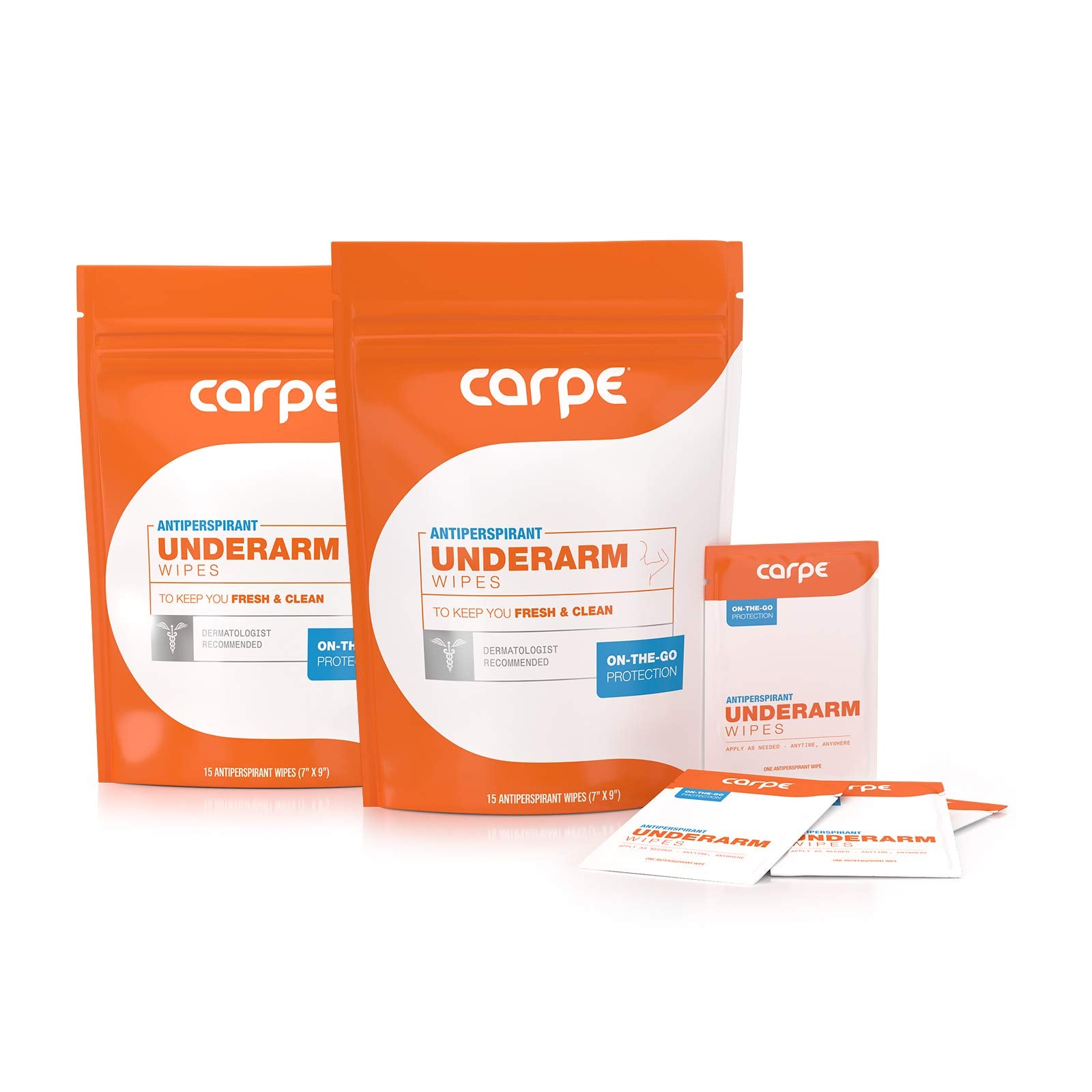 Carpe On-the-Go Antiperspirant Underarm Wipes (Pack of 2 Boxes) for Sweat Blocking, Deodorizing, and Cleansing When You're On th
