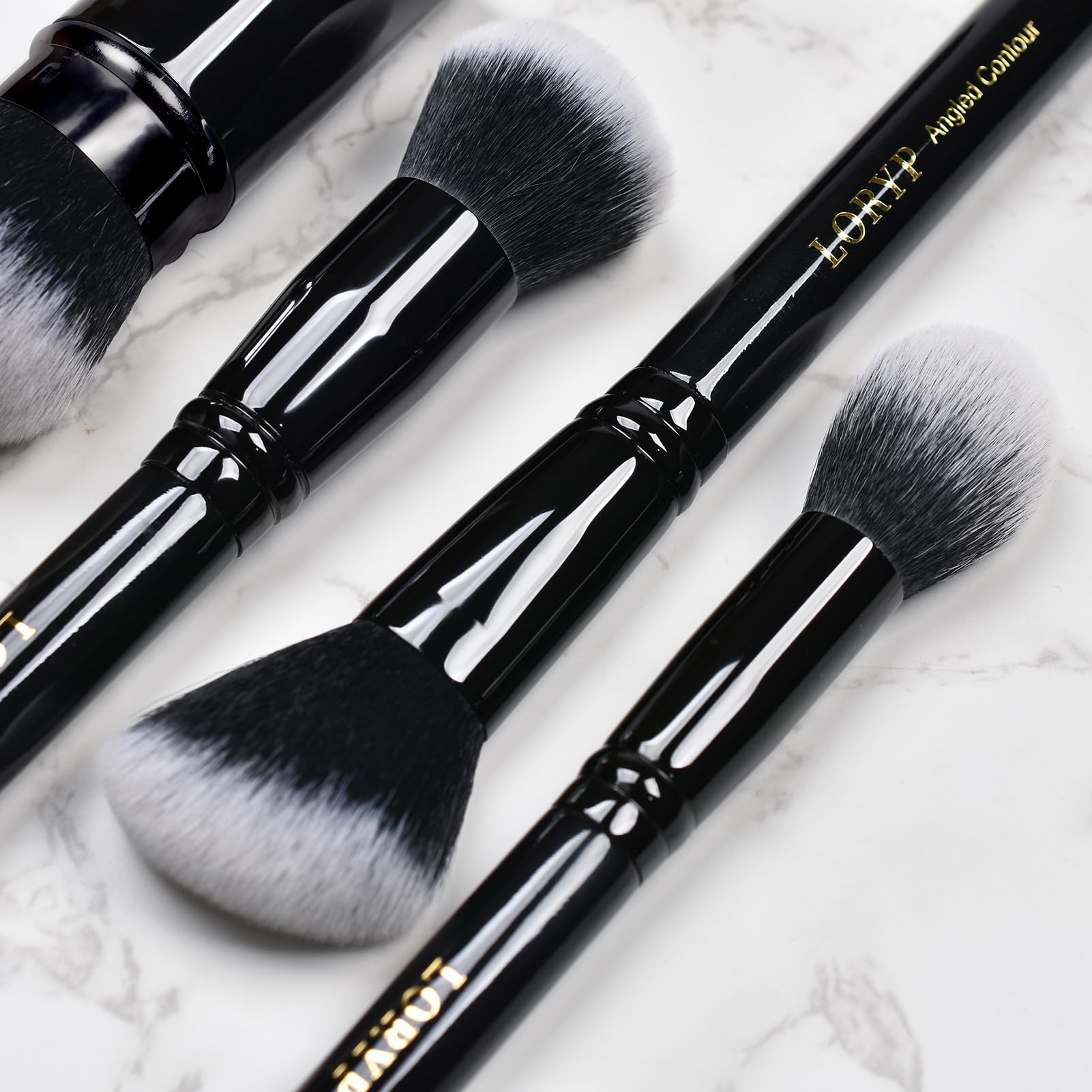 Loryp 4 Pcs Full Face Professional Makeup Brushes Set With Retractable Kabuki Airbrush For Powder,Liquid,Cream,Angled Blush Brus