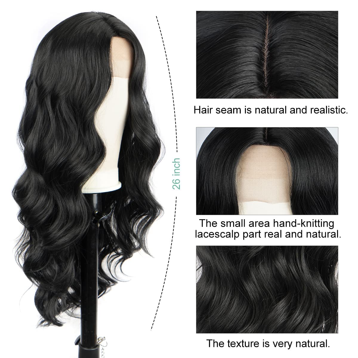 TOZIKA Long Black Wig for Women Wavy Wig Body Wave Lace Front Wig 26 Inch Middle Part Black Wigs Natural Looking Synthetic Heat