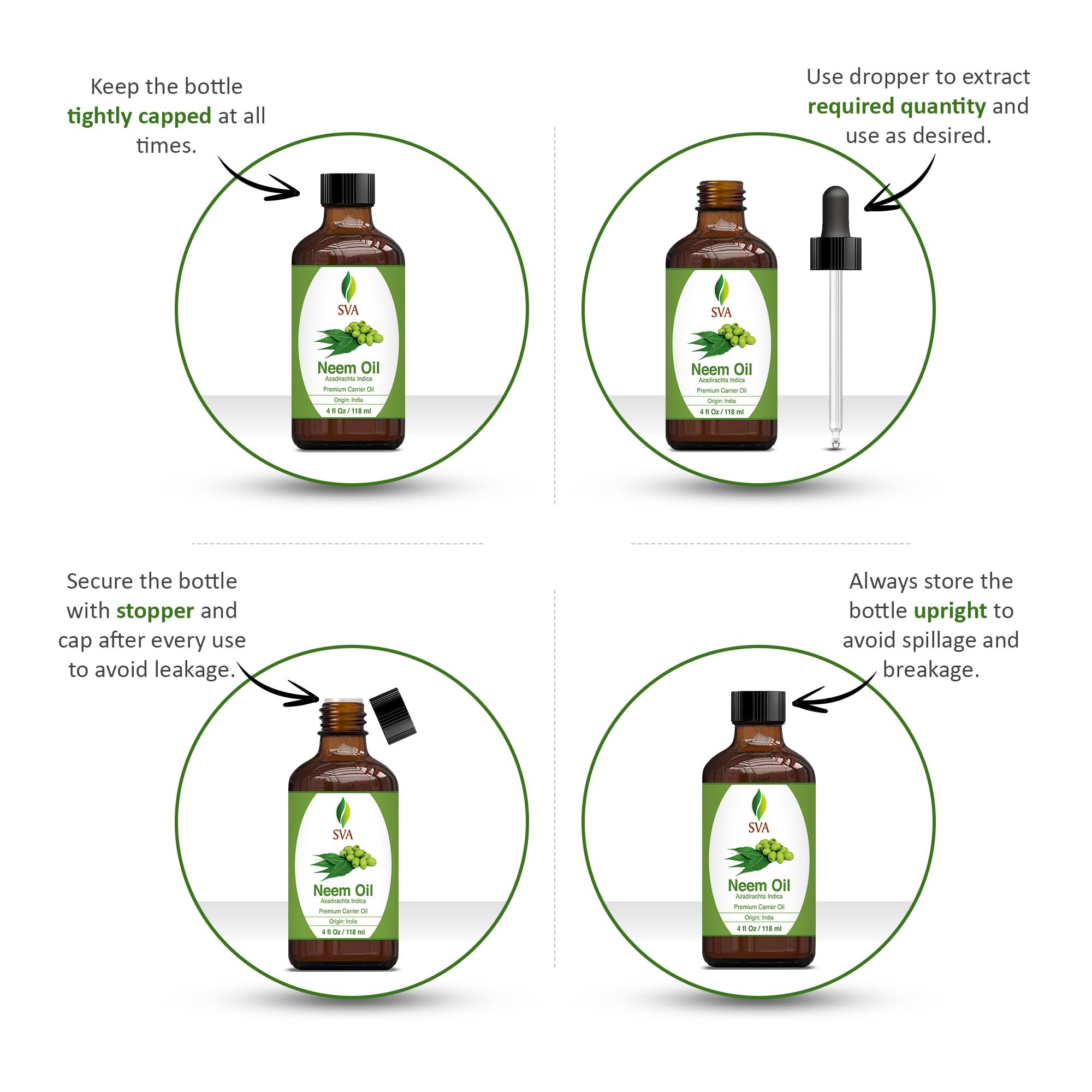 Sva Neem Seed Oil - 4 Fl Oz - 100% Natural Cold Pressed Neem Oil - For Face, Skin Care, Hair Care, Scalp Massage & Body Massage