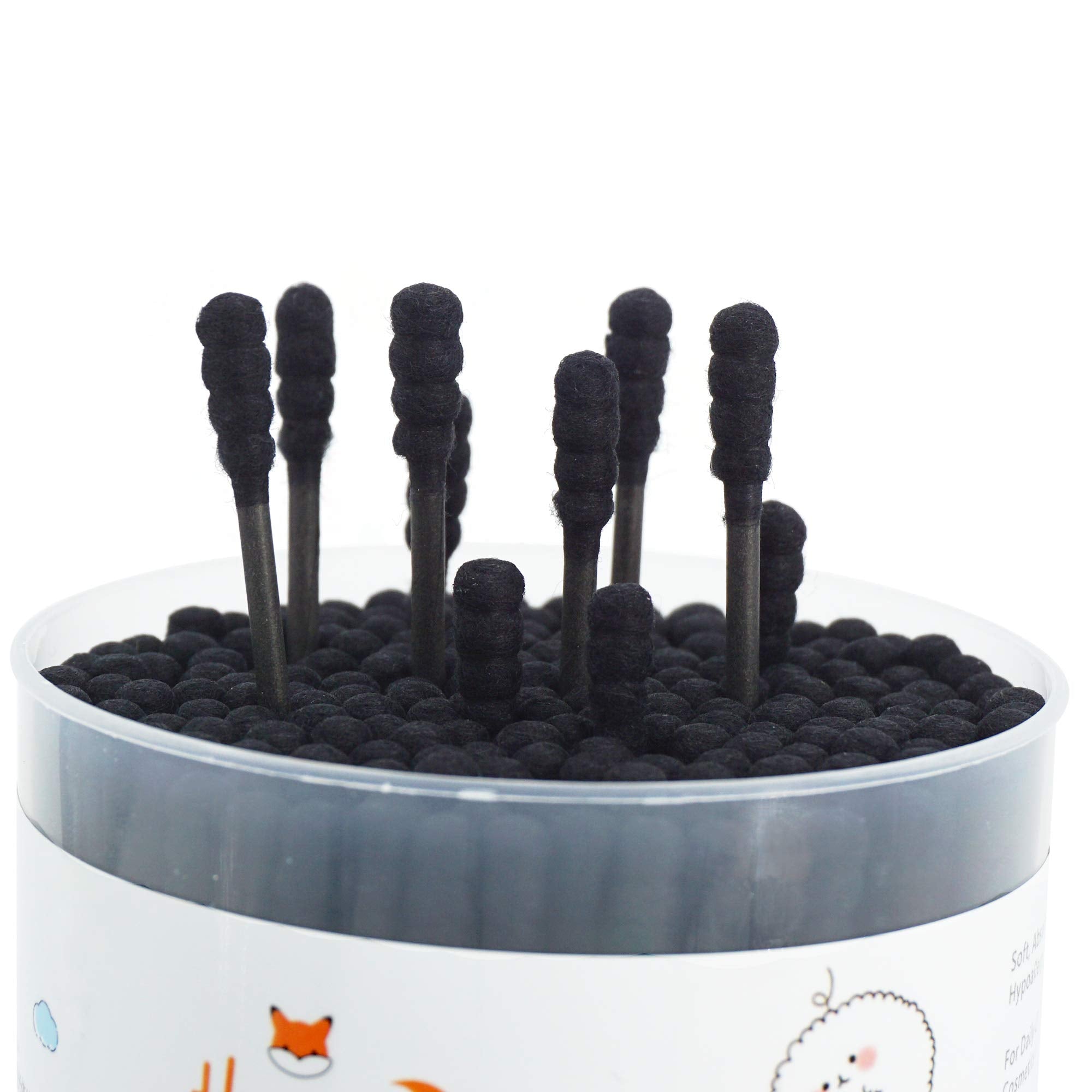 Homefox Black Cotton Swabs Spiral - 600 Count Organic Cotton Buds Double Side Tightly Wrapped Charcoal Cotton Tips Paper Stick S