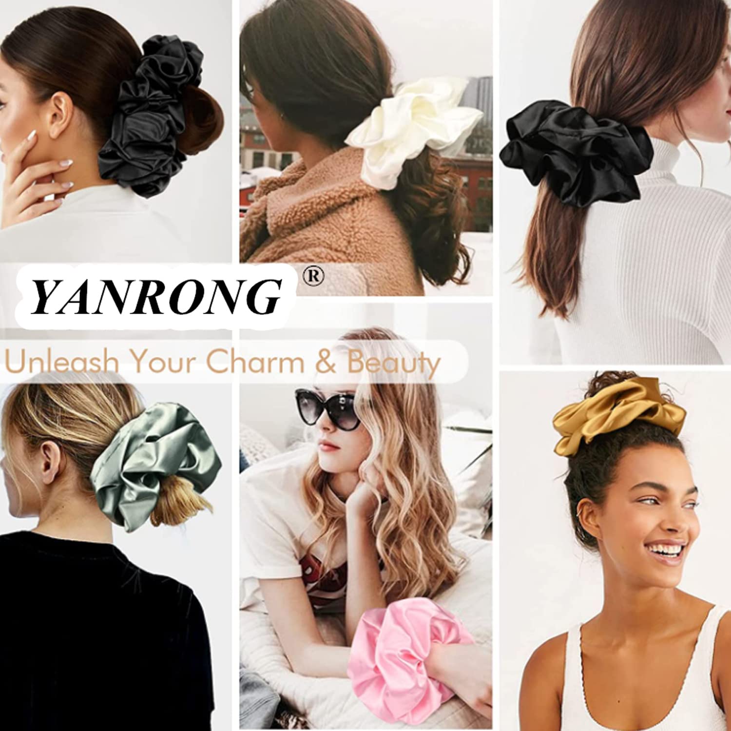YANRONG 16CM/6.3 Inch Oversize Hair Scrunchies For Women Silk Satin Scrunchy Hair Ties Elastic Ponytail Holder For Lady Fashion