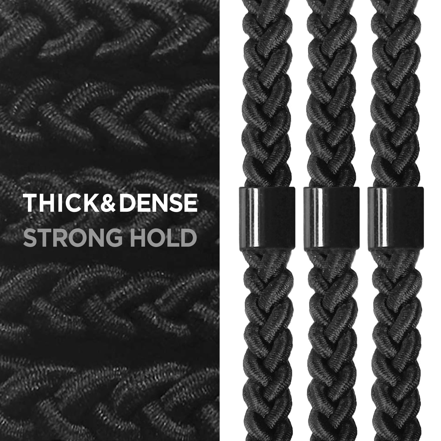HAVHAF Braided Mens Hair Ties For Men 5 pcs(XL, Black) - For Buns curly Thick Dense Hair Elastic Hair Ties For guys  No damage c
