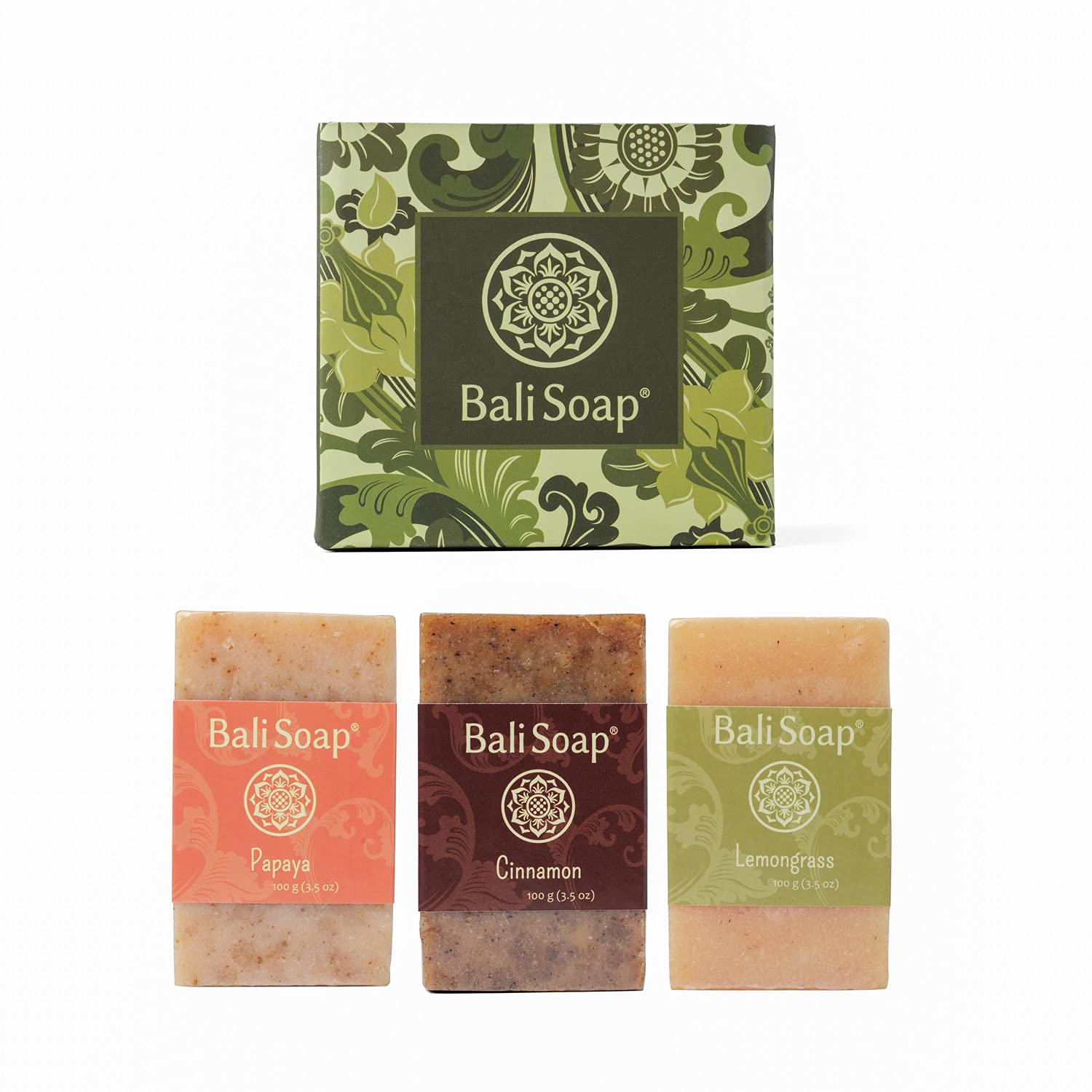Bali Soap - Natural Soap Bar Gift Set, 3 pc Variety Pack, Papaya - Cinnamon - Lemongrass, Face or Body Soap, Best for All Skin T