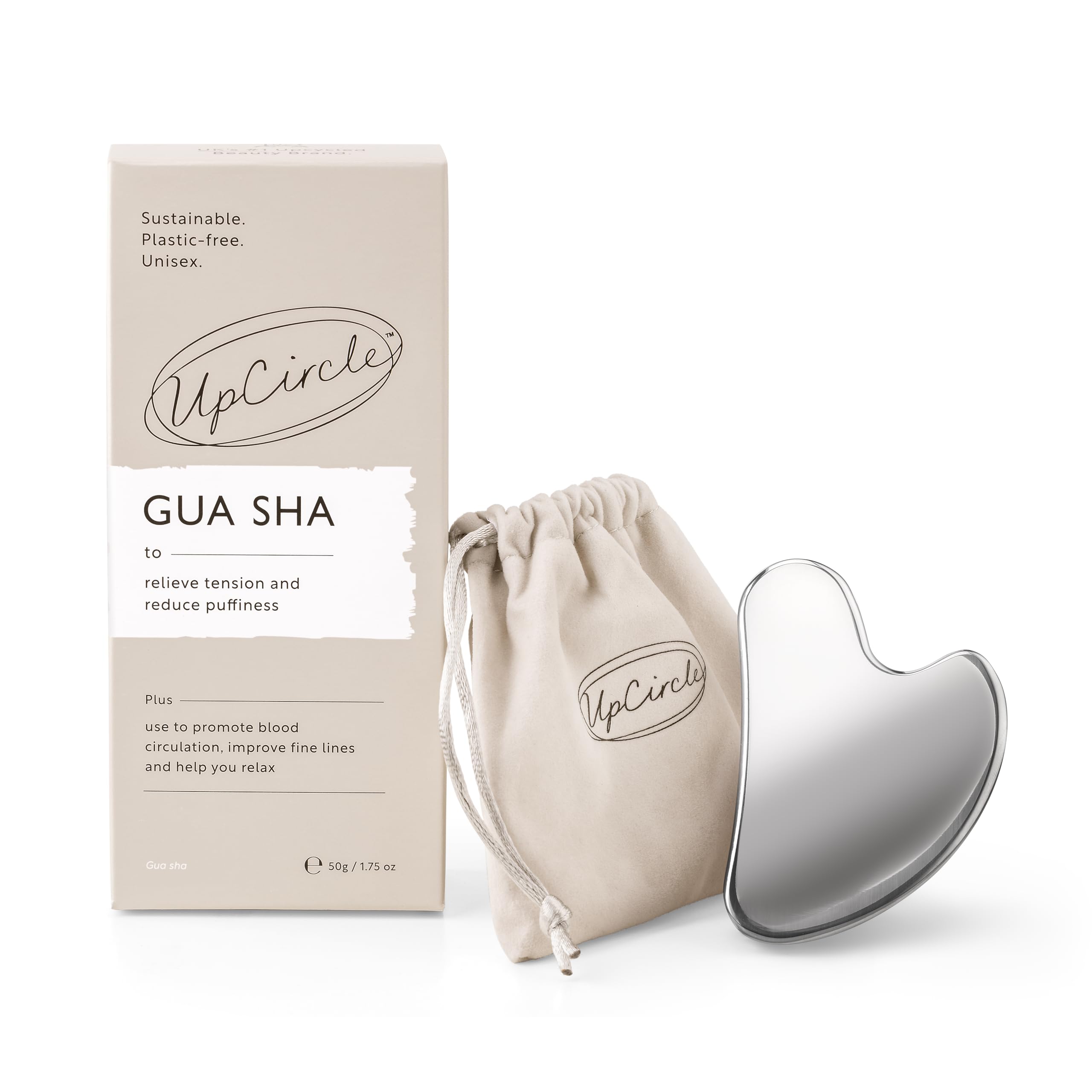 UPCIRCLE Gua Sha Facial Tool - Relieves Tension, Aids Lymphatic Drainage + Boosts Circulation for A Healthy Glow - Stainless Ste